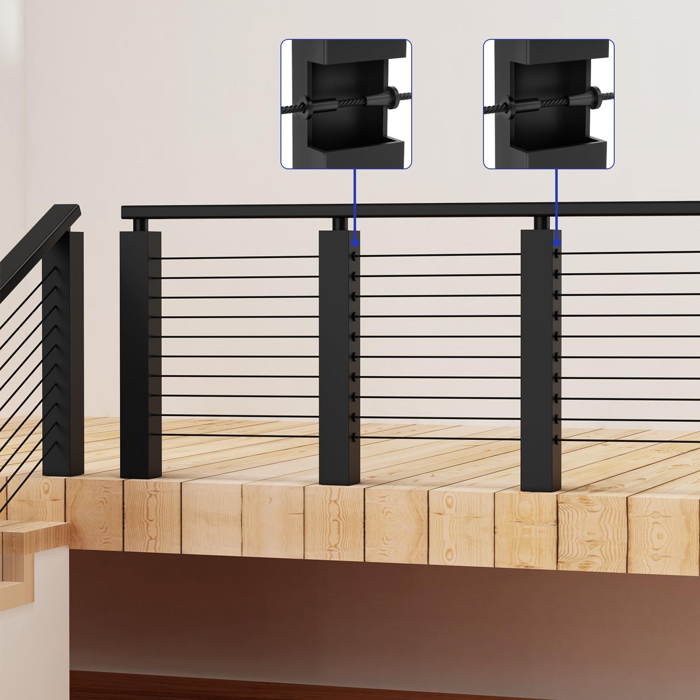 BLIKA 80 Pack Black Stainless Steel Protector Sleeves for 1/8" 5/32" or 3/16" Deck Cable Railing, for Wood/Composite Posts, T316 Marine Grade, Black Cable Railing Protector Sleeves