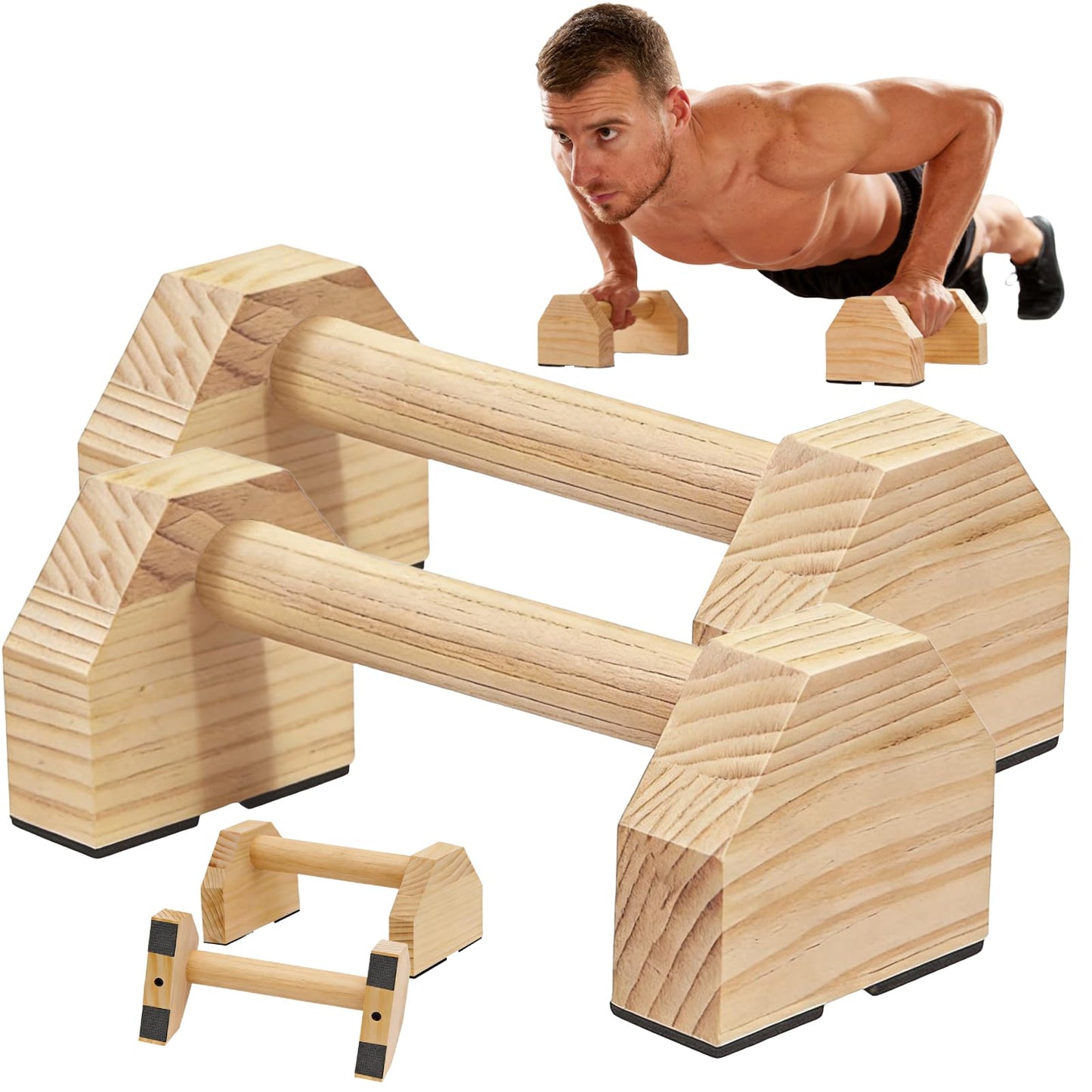 Push Up Bars Wooden Parallettes for Calisthenics Equipment, 600lbs Capacity Non-Slip Pushup Stands for Floor, Strength Training Handstand Blocks for Home Gym, Solid Wood Parallettes Bars