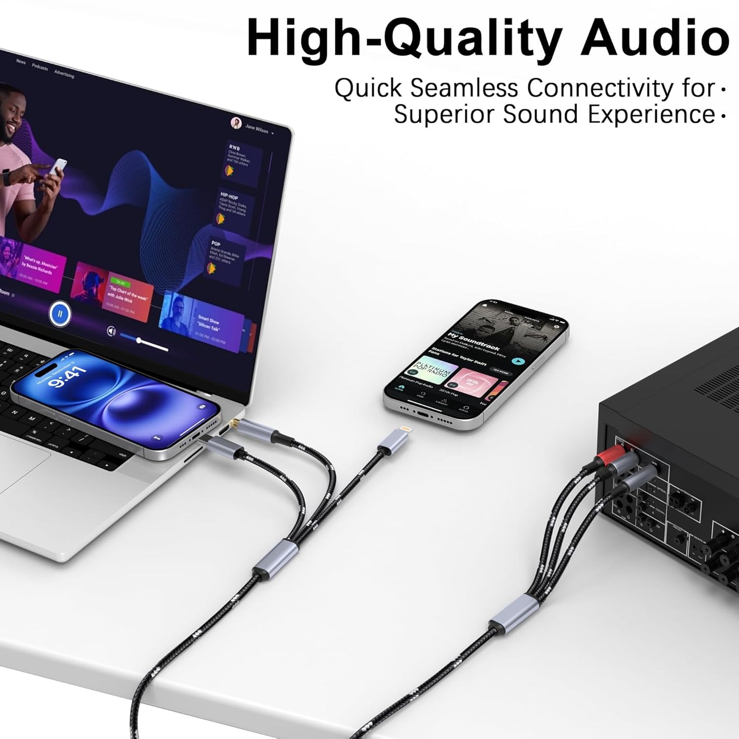 3.5mm Adapter,(3 1 MP3 HDTV(10FT) to RCA Cable, Lightning to RCA Male to Aux Audio Adapter HiFi Sound Headphone Jack