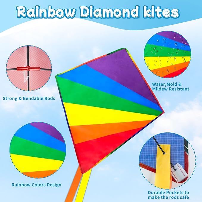 Kite for Kids Adults Easy to Fly, Rainbow Kites for Toddlers Age 3-5 Beginners, Kites for Kids Ages 4-8 8-12 Easy to Fly in Low Wind- Kite for Family Beach Outdoor Games and Activities