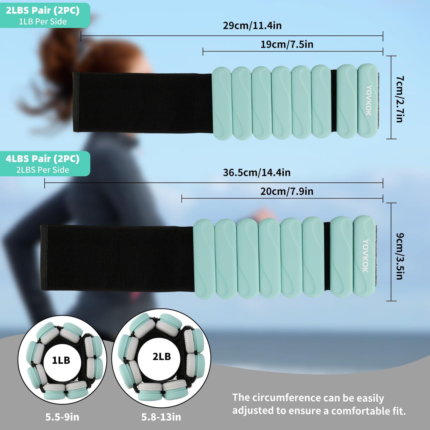 Ankle Weights for Women Men, Silicone Wrist Weights Set of 2 - Wearable Leg Weights/ Arm Weights Ideal for for Home Gym Workout, Running, Yoga, Pilates, Barre, Exercise, Strength Training (Blue+Dark Gray, 4 lbs Pair (2 lb Each))