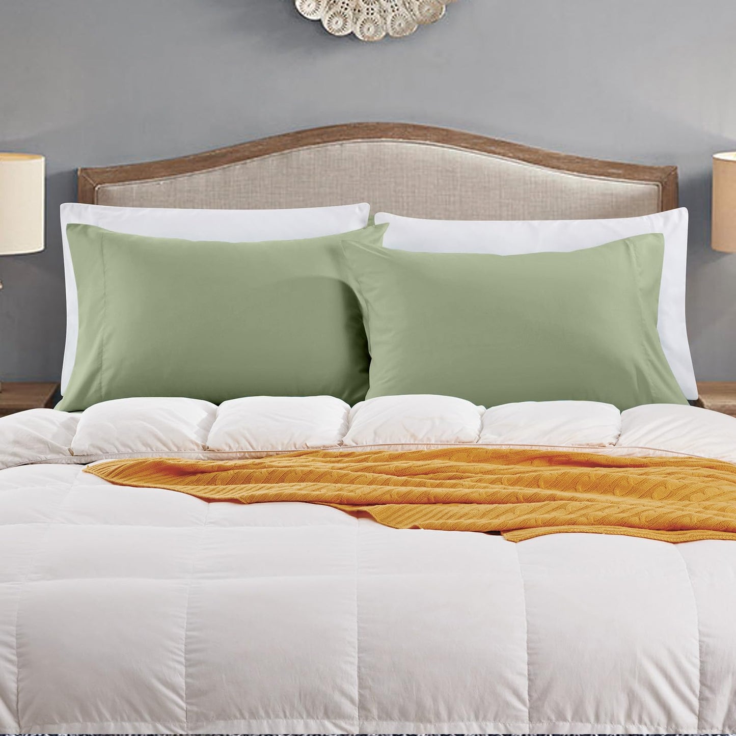 FreshCulture Sage Green Pillowcases Queen Size 12 Pack - Bulk Pillowcase Set - Envelope Closure - Soft Brushed Microfiber Fabric - 20x30 Inches Pillow Case Set of 12 for Home, Hotels, Schools