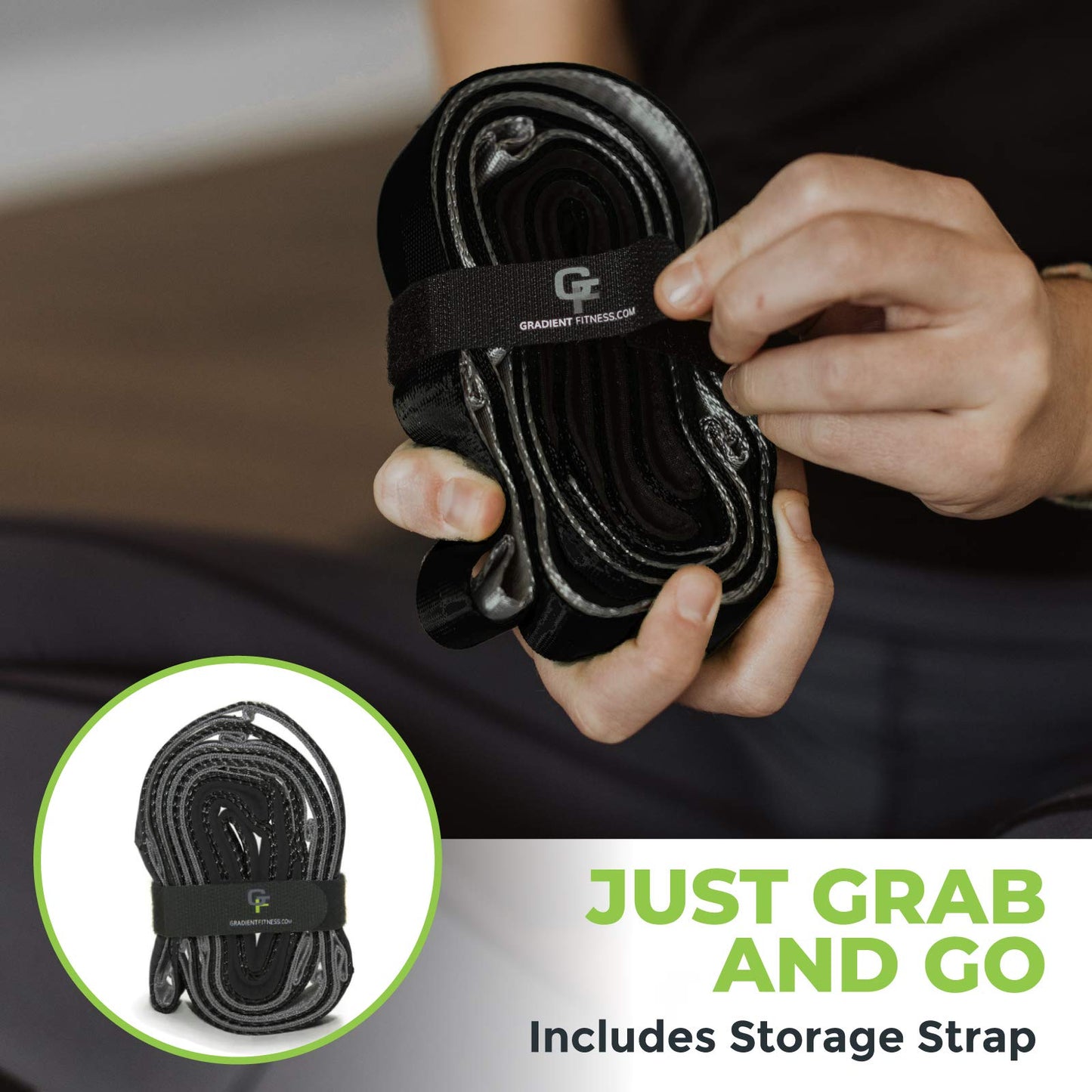 Gradient Fitness Stretching Strap for Physical Therapy, 12 Multi-Loop Stretch Strap 1" W x 8' L, Neoprene Handles, Physical Therapy Equipment, Yoga Straps for Stretching, Leg Stretcher (Black)