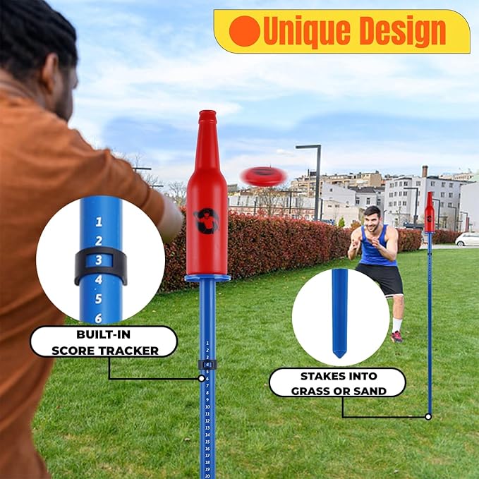 Juegoal Outdoor Flying Disc Game Set, Yard Games Bottle Drop Frisbee Set, Outside Fun Disc Toss Game for Beach Lawn Backyard Park Camping