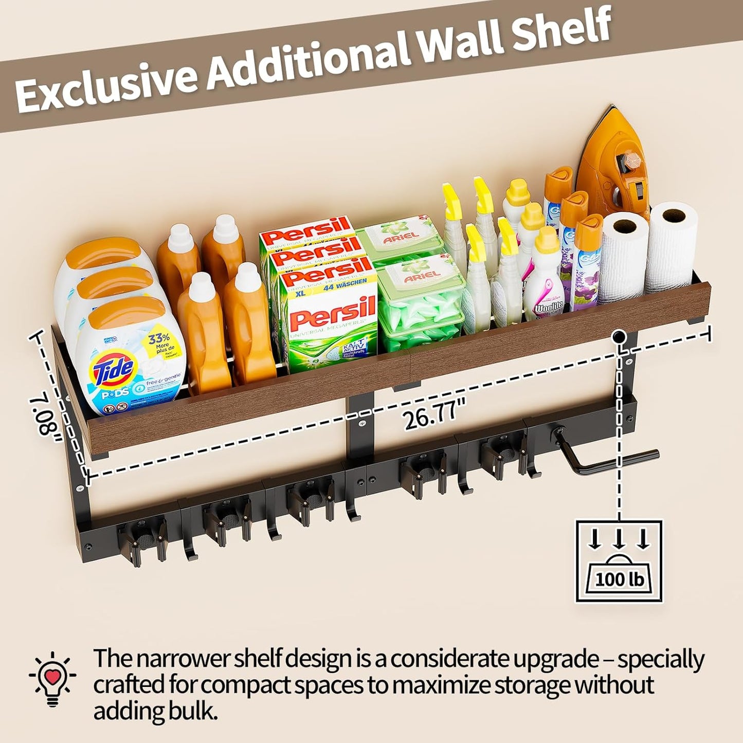 Skiennix Broom Holder Wall Mount - Versatile Cleaning Supplies Organizer with Mop Hanger & Gripper Hooks | Ideal for Home, Garage, Kitchen