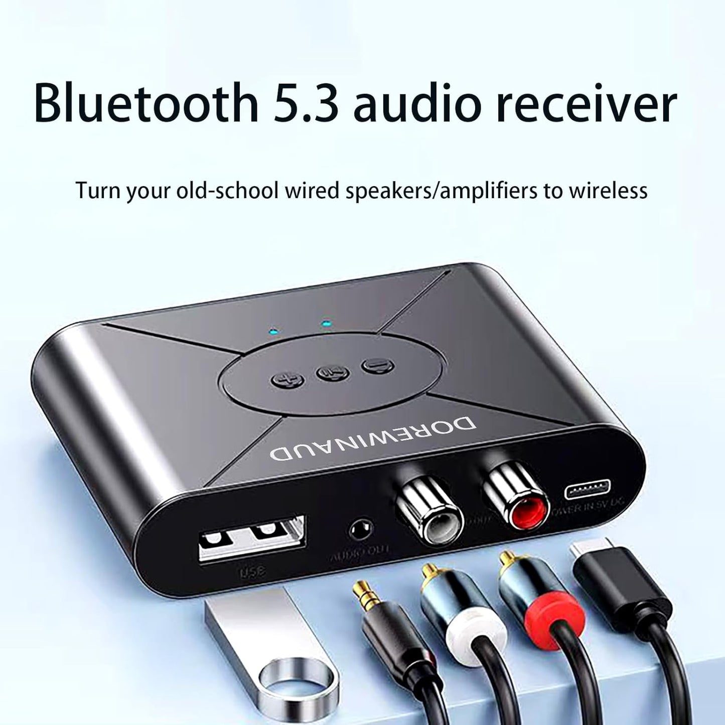DOREWINAUD 5.3 Bluetooth Audio Receiver, Wireless Audio Receiver RCA Adapter for Stereo, USB Flash Drive/NFC One Key
