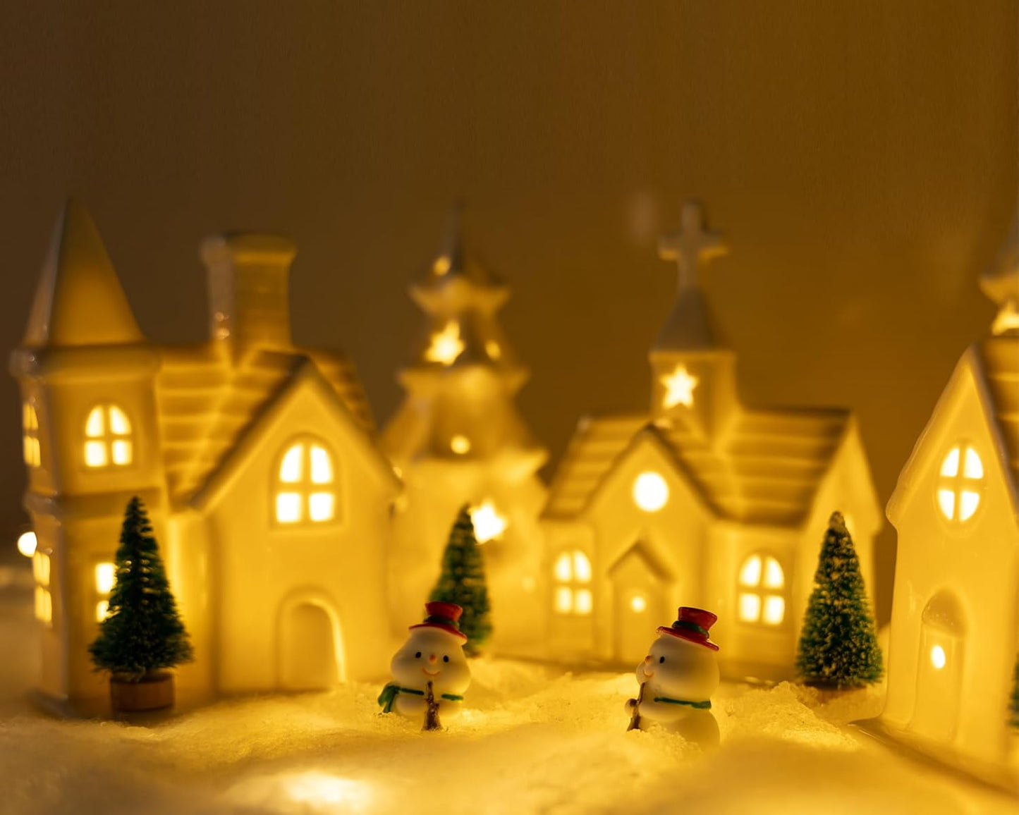 Skiennix Christmas Village Set - 11 Pcs Ceramic Decor with 3 Lighted Houses & Trees | Festive Tabletop Display