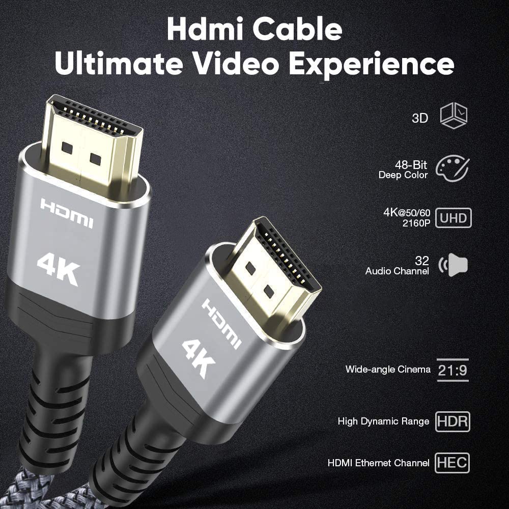 25 18Gbps 2.0 4K HDR10, 2.2, TV/HDTV/PS5/Blu-ray Highwings High-Speed FT HDMI Cable, Braided HDMI Cord, HDR, HDCP ARC