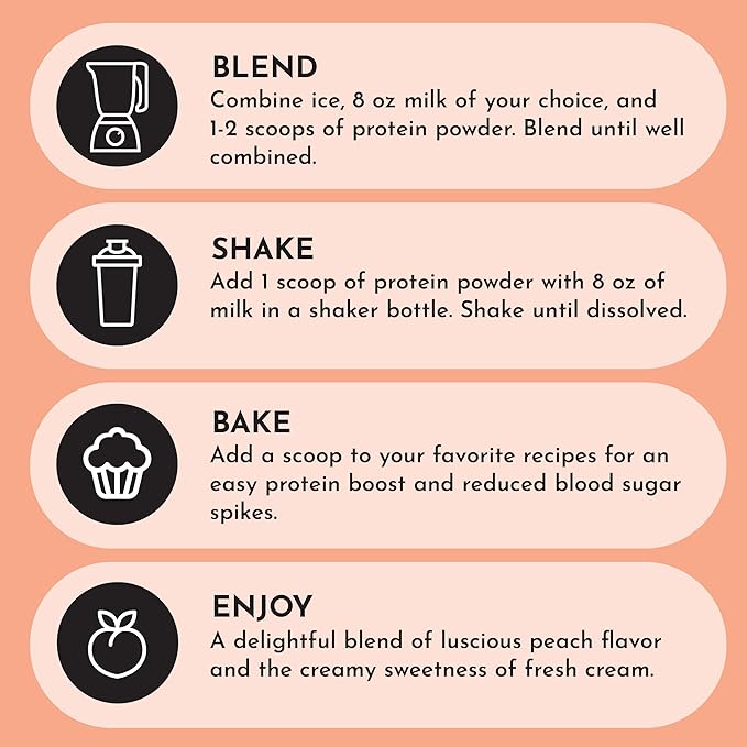 JUST INGREDIENTS Peaches & Cream Protein Powder ??25-Serving Blend with 100% Grass-Fed Whey & Organic Plant Proteins ??Real Peach Flavor ??Supports Muscle Recovery, Energy*
