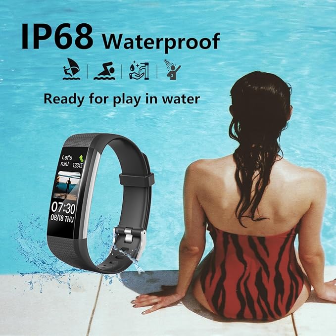 Fitness Tracker with Heart Rate Monitor, Activity Tracker Pedometer with Calorie Counter, Sleep Monitor, Smart Watch with IP68 Waterproof Sports Bracelet for Women Men