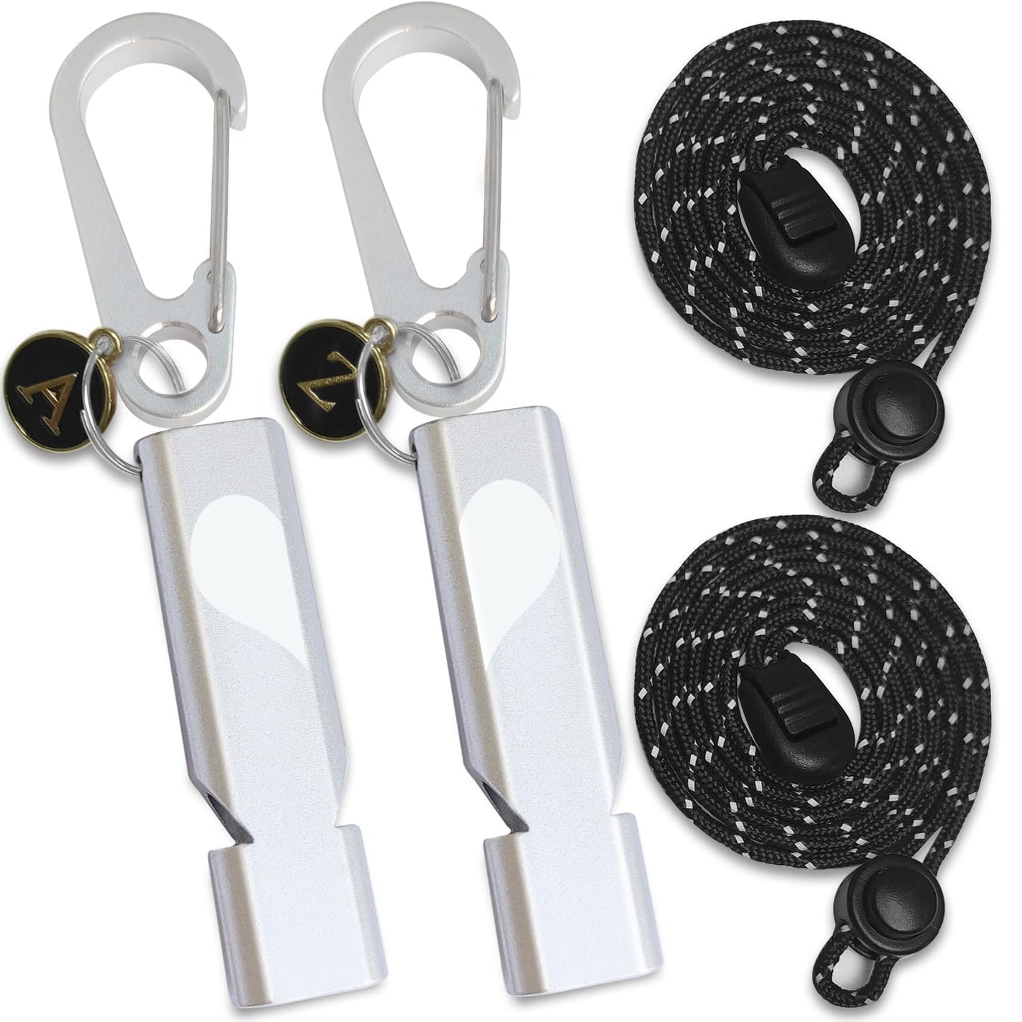 Emergency Whistles, 120db Safety Whistle with Carabiner Clip for Keychain, Survival Shrill Loud for Camping Hiking Boating, 2Pack Silver