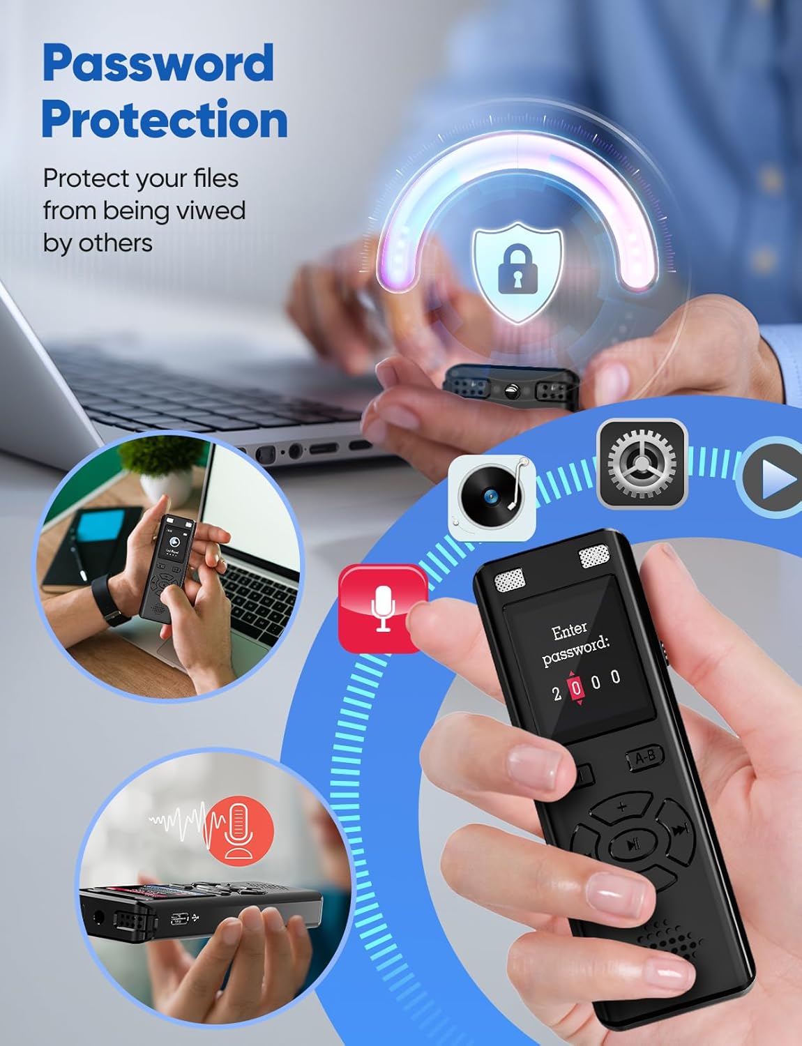 DGFAN 128GB 9280 MP3 Voice Recorder - Hours Voice Activated Recorder Device with Playback, Noise Reduction, Player