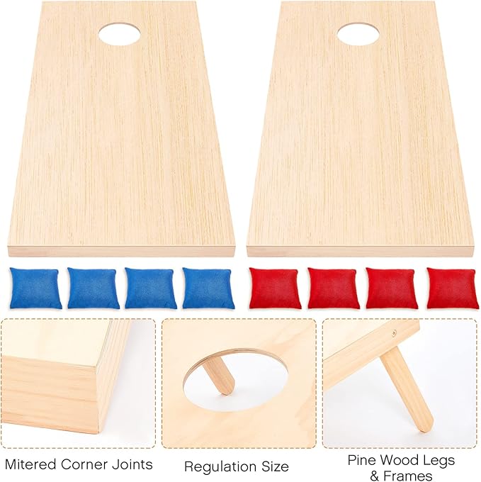 Maitys Cornhole Set 4 x 2 Feet Portable Yard Cornhole Boards Regulation Size, 2 Wooden Boards 8 Bean Toss Bags with Travel Carrying Bag for Outdoor Game Kids Adult