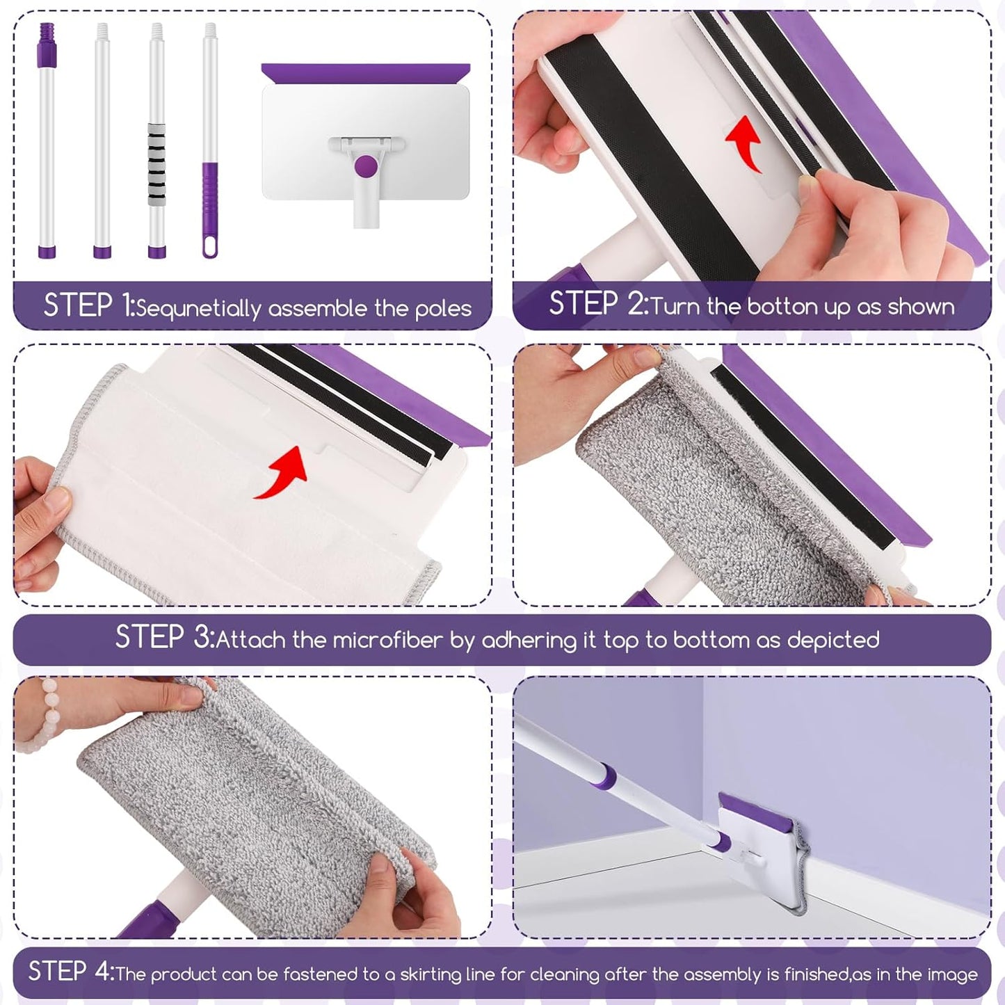 Baseboard Cleaner Tool - 60" Extendable Handle with 5 Reusable Pads for Easy Cleaning