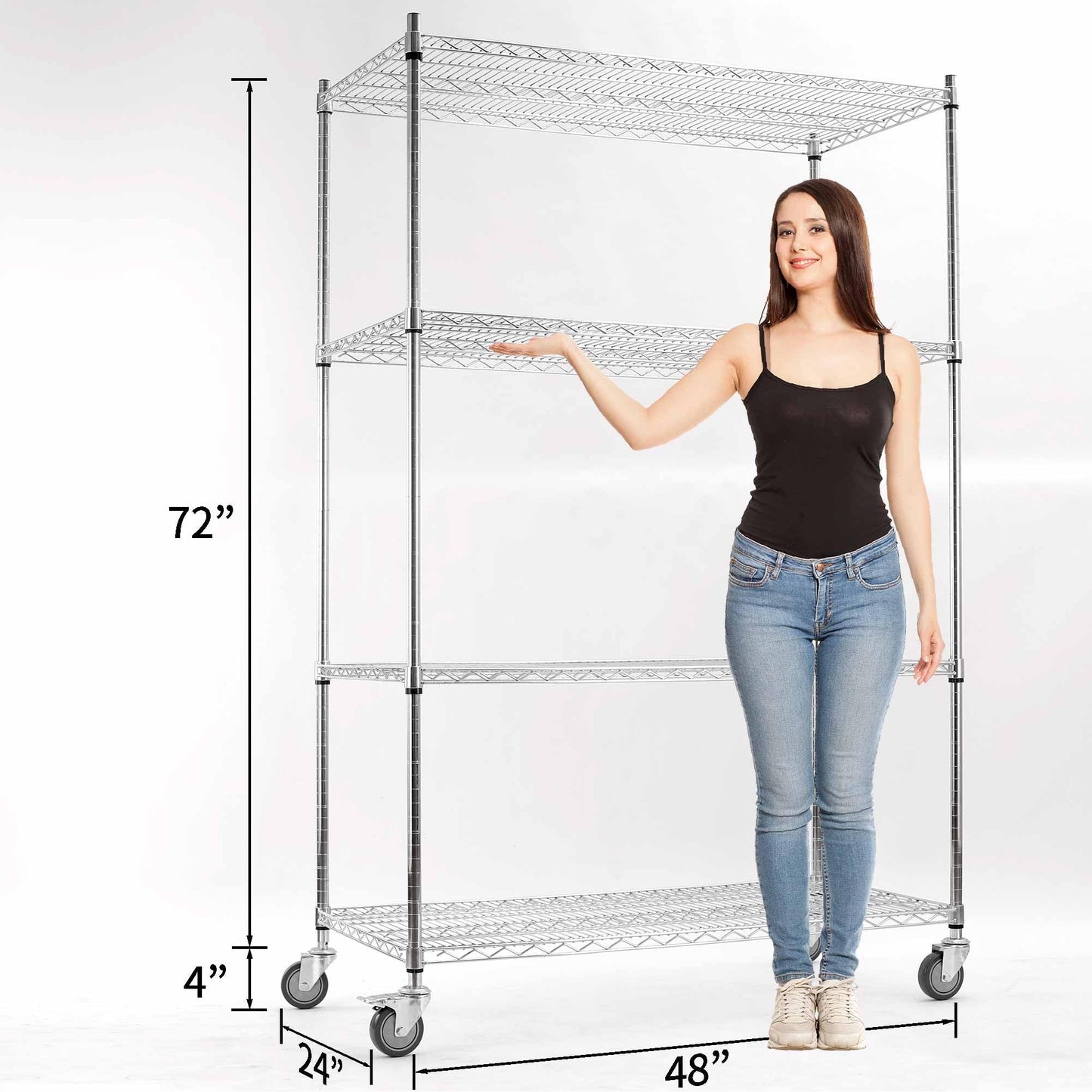 Rolling Shelves With Wheels Storage Rack With Wheels Wire Racks Rolling Wire Shelves on Wheels Stainless Steel Metal Shelving With Wheels for Garage Kitchen Pantry(48"L x 24"W x 76"H 4-Tier) (Chrome)
