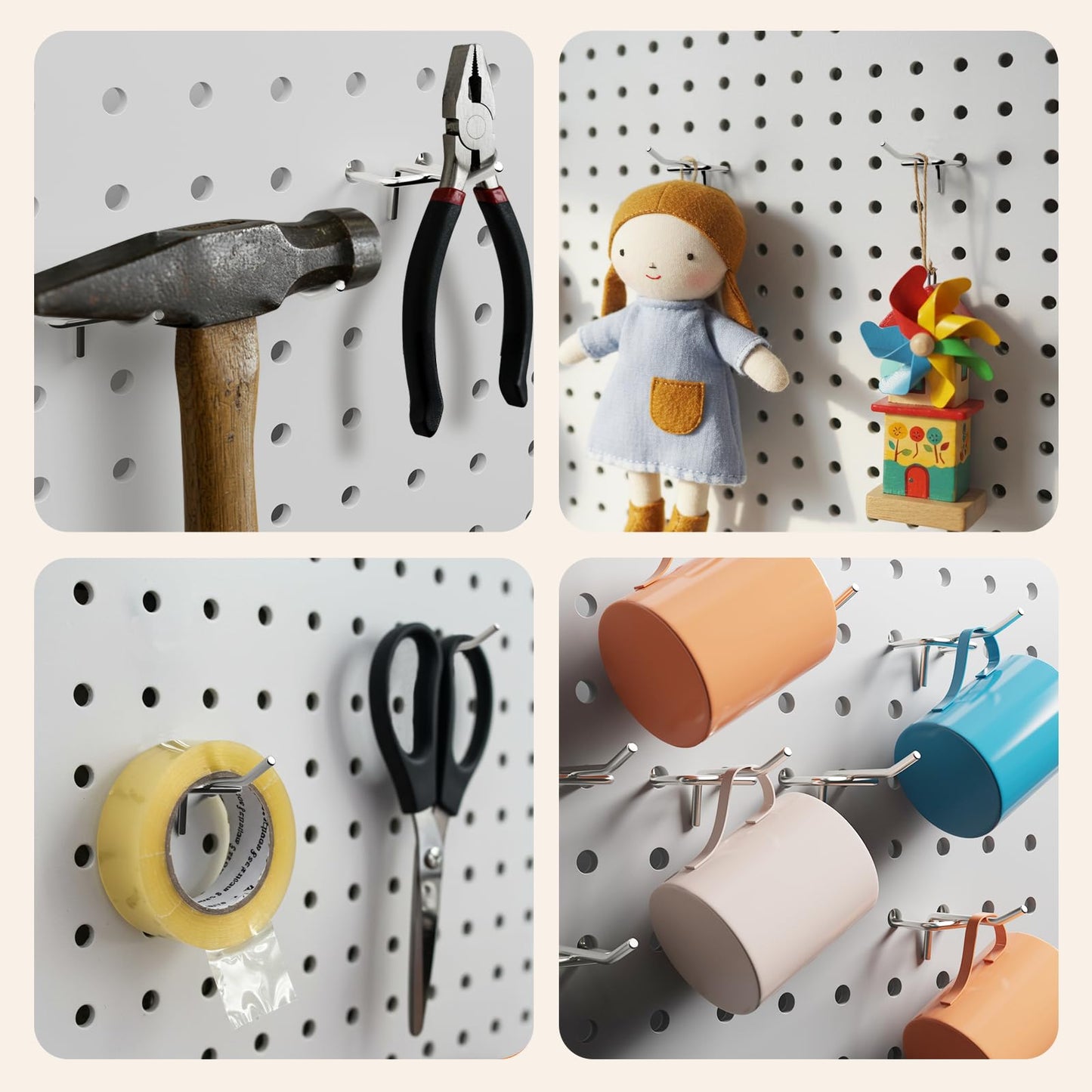 JEAWIWI 50 Pack 2 Inch Metal Pegboard Hooks, Fit 1/4 in and 1/8 in Peg Board Organizer Accessories, for Hanging Storage, Garages, Tool Sheds, Basements