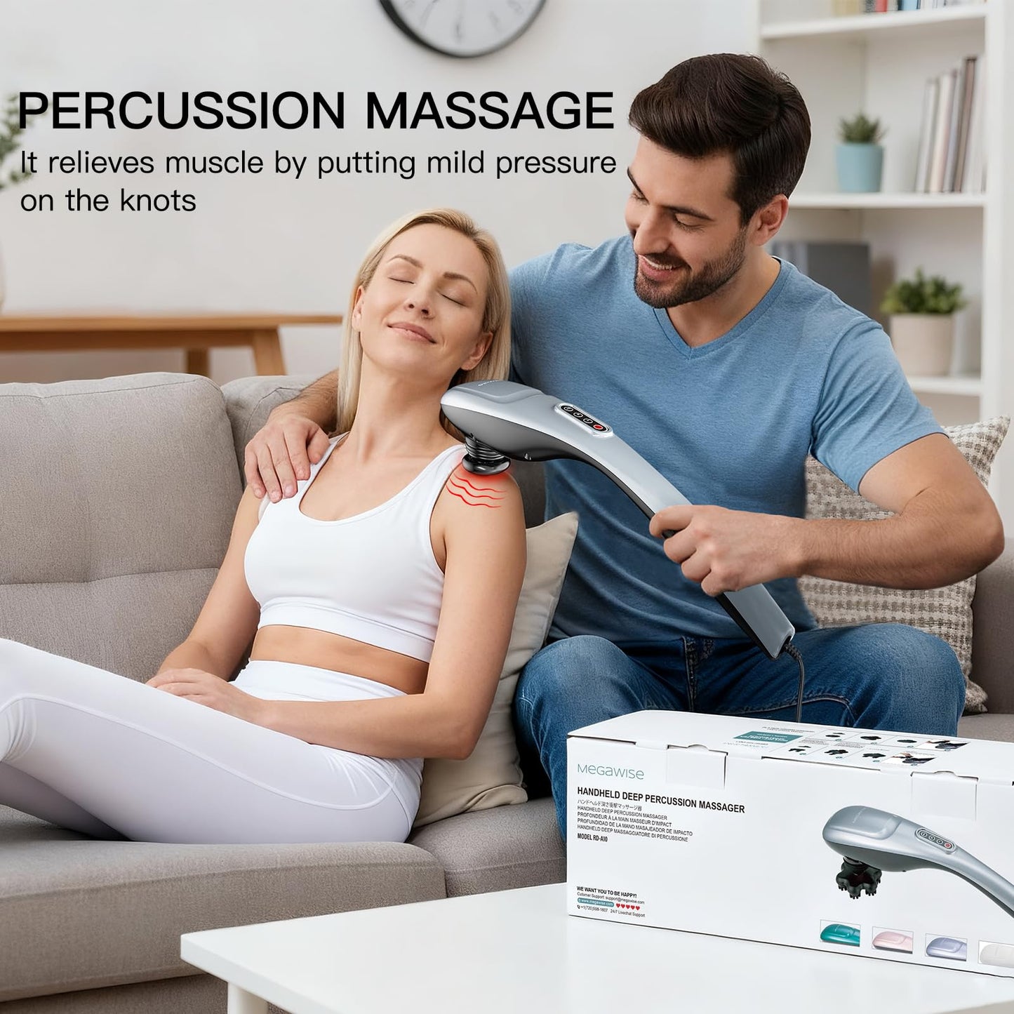 MEGAWISE Handheld Deep Tissue Neck Back Massager for Shoulders, Waist, Legs, 3600 RPM Powerful Motor Electric Neck Massager with 5 Nodes & 5 Speeds, A Little Heavy