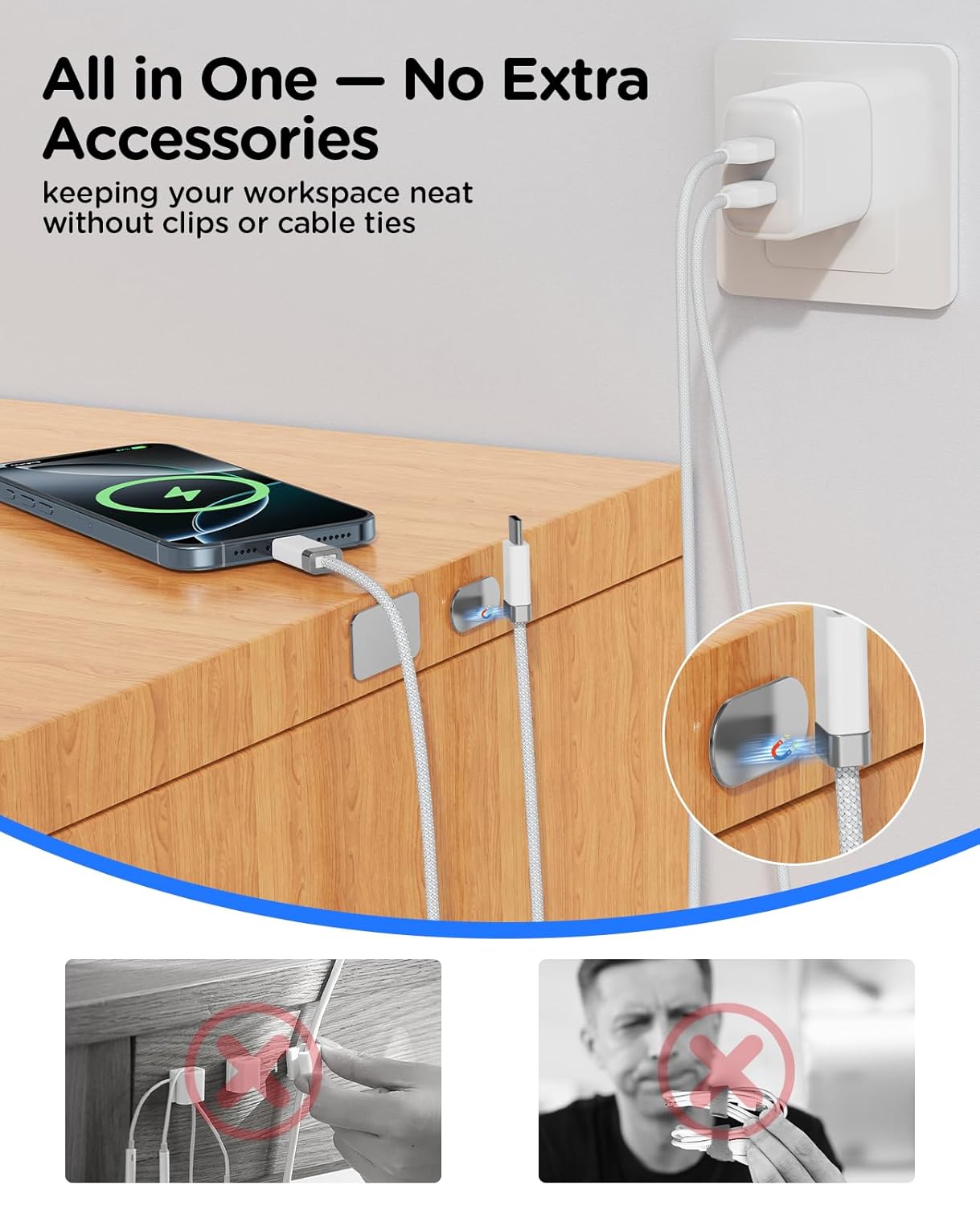 3.3FT 3A 2 17 StayCable USB A to USB C Cable with Built-in Magnetic Holder for Nightstand, Desk and Car, Fast Charging