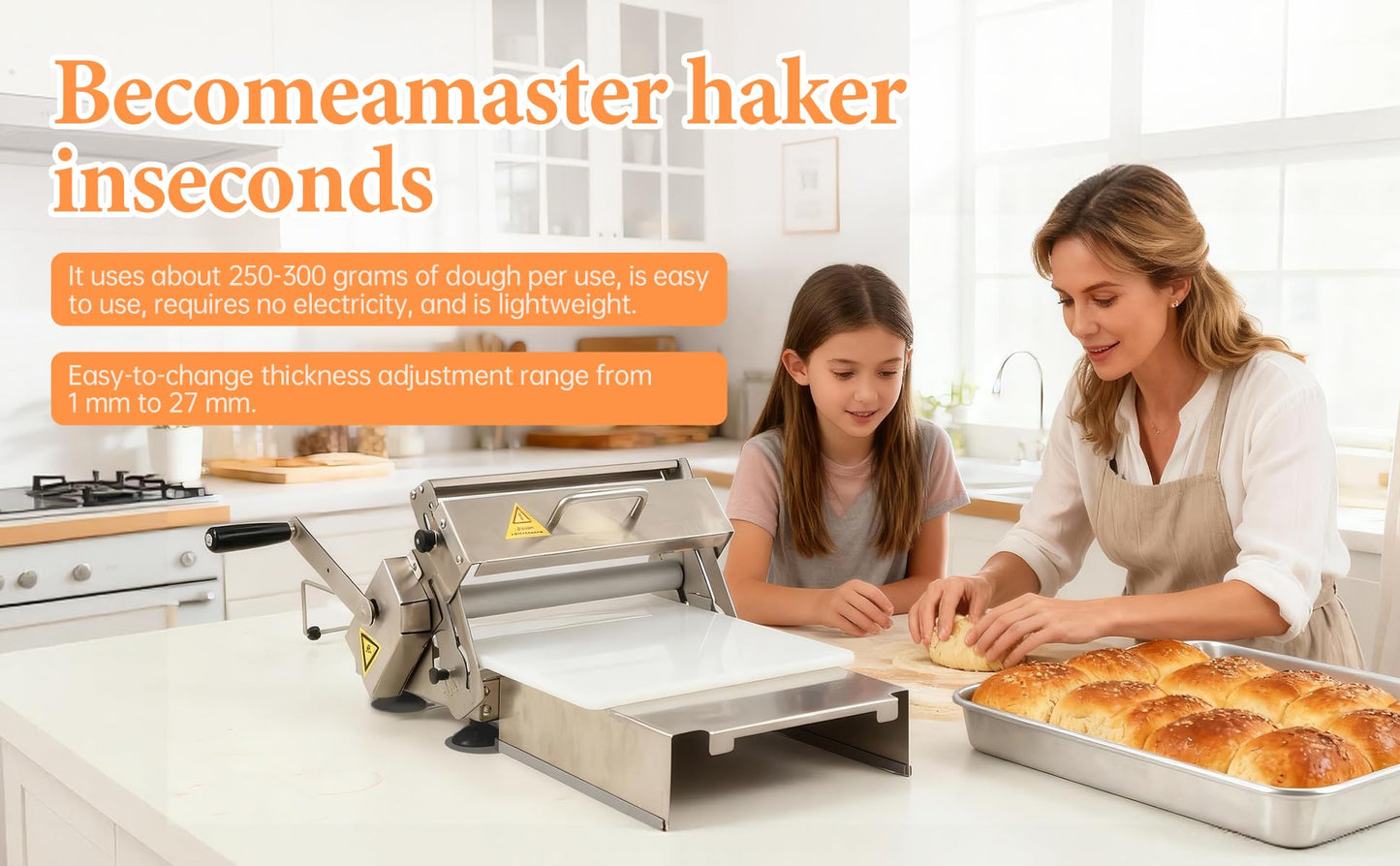 40.5" x 15.5" Folding Manual Dough Sheeter with PE Board – Stainless Steel Countertop Dough Roller Machine, Adjustable Thickness (0–25mm) for Pastry, Pizza, Croissant, Cookie & Pasta