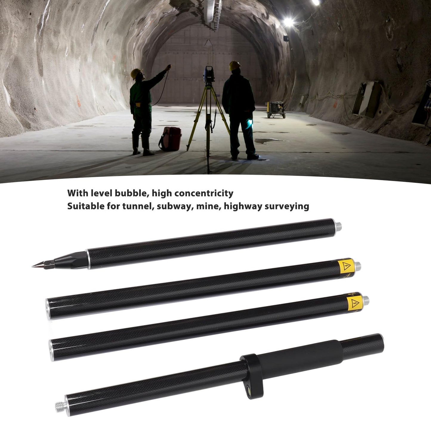 Land Surveying Equipment 4 Section Survey Pole 2 Meter 4 Section Survey Pole RTK Carbon Fibre Surveying Prism Pole with Level Bubble 0mm Constant