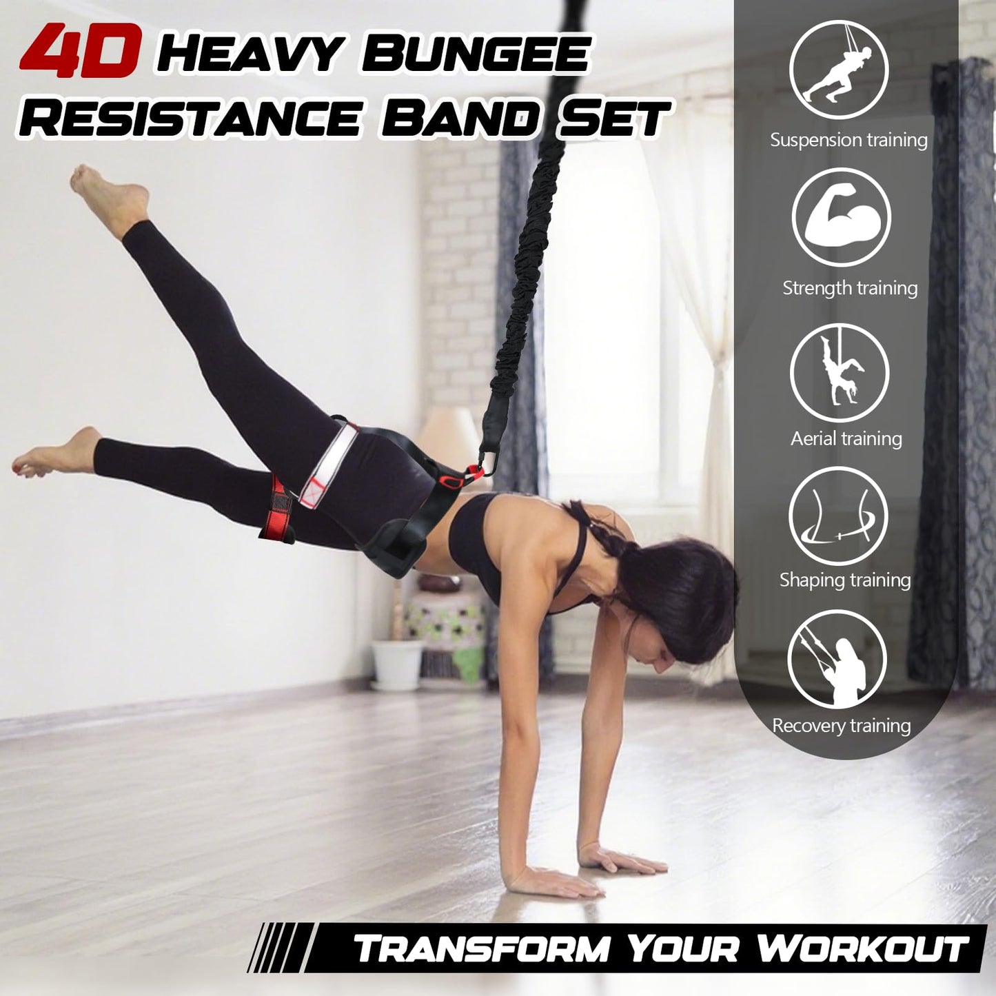 Heavy Duty Bungee Fitness Set – Professional 4D Bungee Resistance Band for Home Gym, Yoga & Air Dance – Adjustable Harness with 360° Rotational Device,Includes Workout Guide
