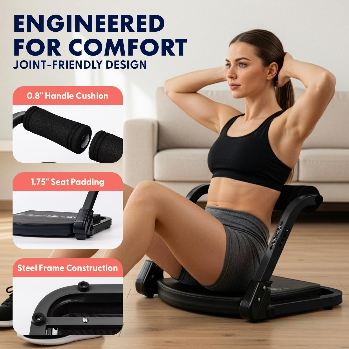 Squatz Ab Machine for Stomach Workout – Core & Sit-Up Exercise Equipment with 3 Resistance Levels for Home Gym, Adjustable Ab Trainer for Full-Body Workout with Automatic Rebound, 350 lbs Capacity