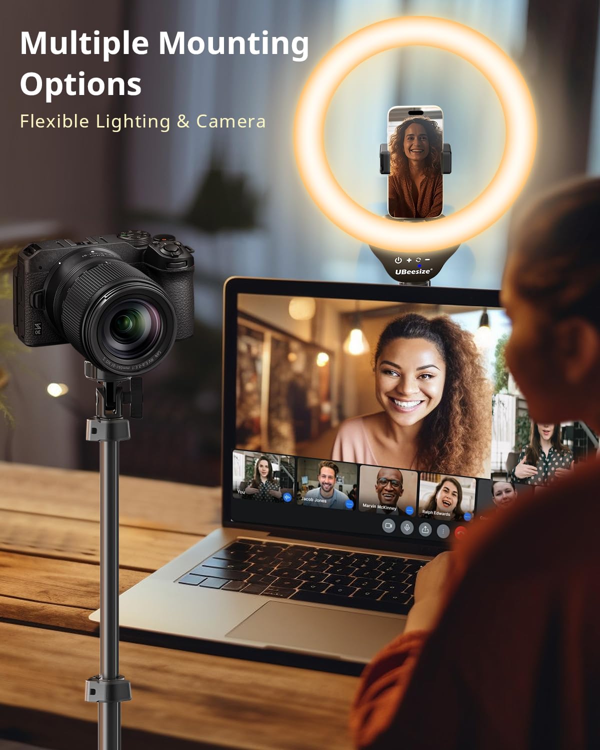 UBeesize 12'' LED Ring Light with 62'' Tripod Stand, Selfie Ring Light for Video Recording, Live Streaming, TikTok & YouTube, Compatible with iPhone & Android (Black)