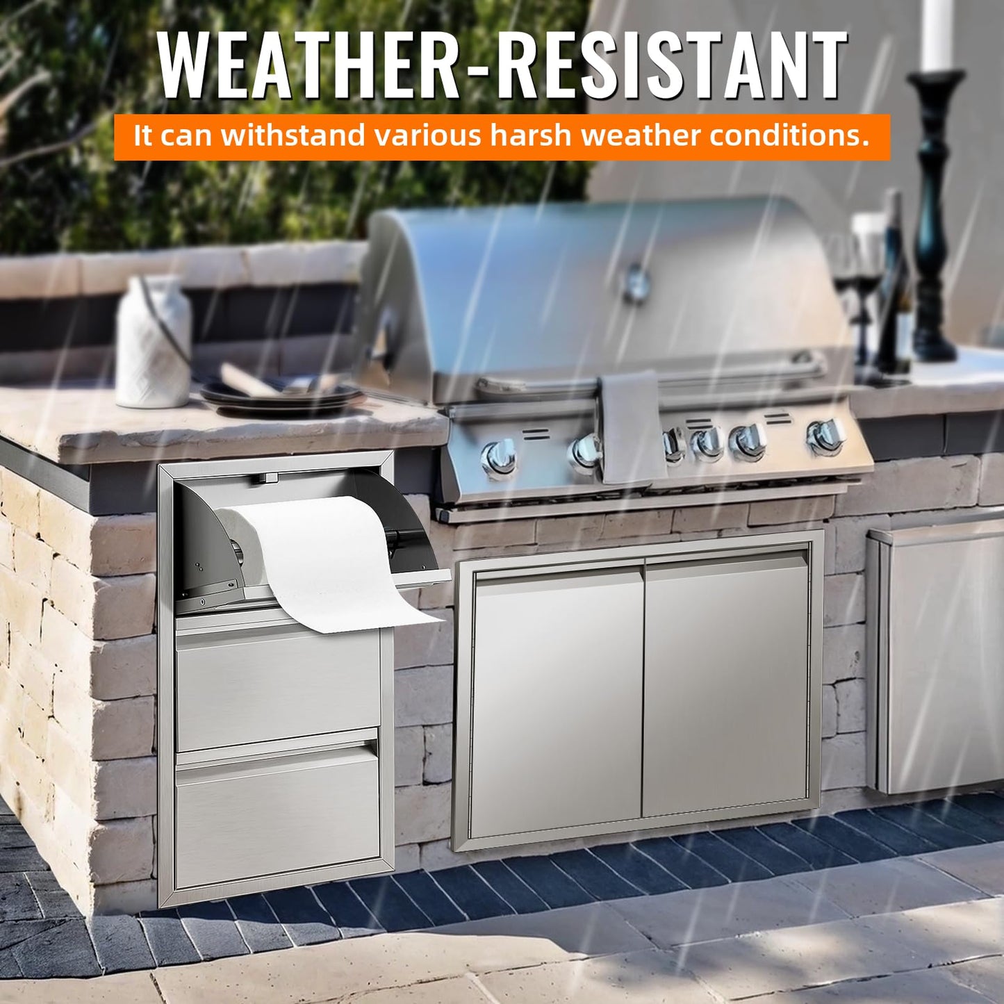 RAILEN Outdoor Kitchen Drawers Stainless Steel Flush Mount BBQ Drawers for Outdoor Kitchen Island or Patio Grill Station (15Wx26Hx22D Inch)