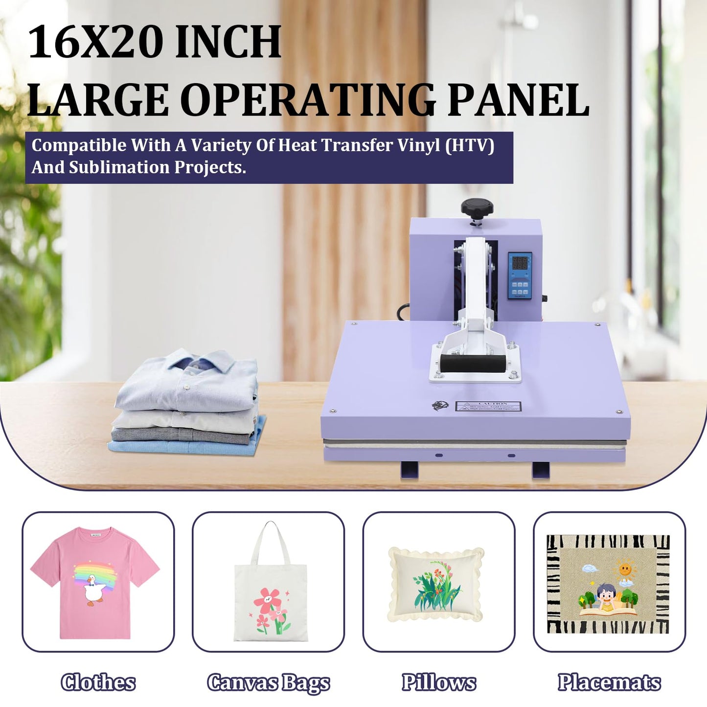 Heat Press 16x20, Heat Press Machine for T-Shirts with Fast Heating & Adjustable Pressure, Digital Industrial Sublimation Heat Transfer Machine for Canvas, Bags, Hats, Pillows
