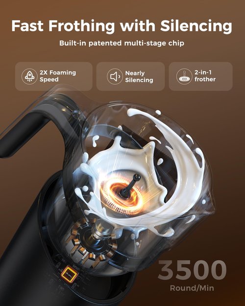 COLDFILL 8-in-1 Milk Frother, 400ml Large Capacity & Detachable Milk Frother and Steamer, Coffee Frothers with Heating Function, Electric Automatic Hot & Cold Foam Milk Steamer, Quiet,Dishwasher Safe