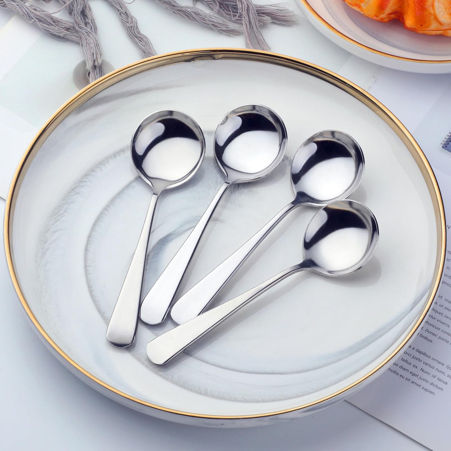 8 Piece Soup Bouillon Cereal Spoon,TEHAHA Stainless Steel Soup Spoons,6.2 Inch Round Broth Spoons,Silver