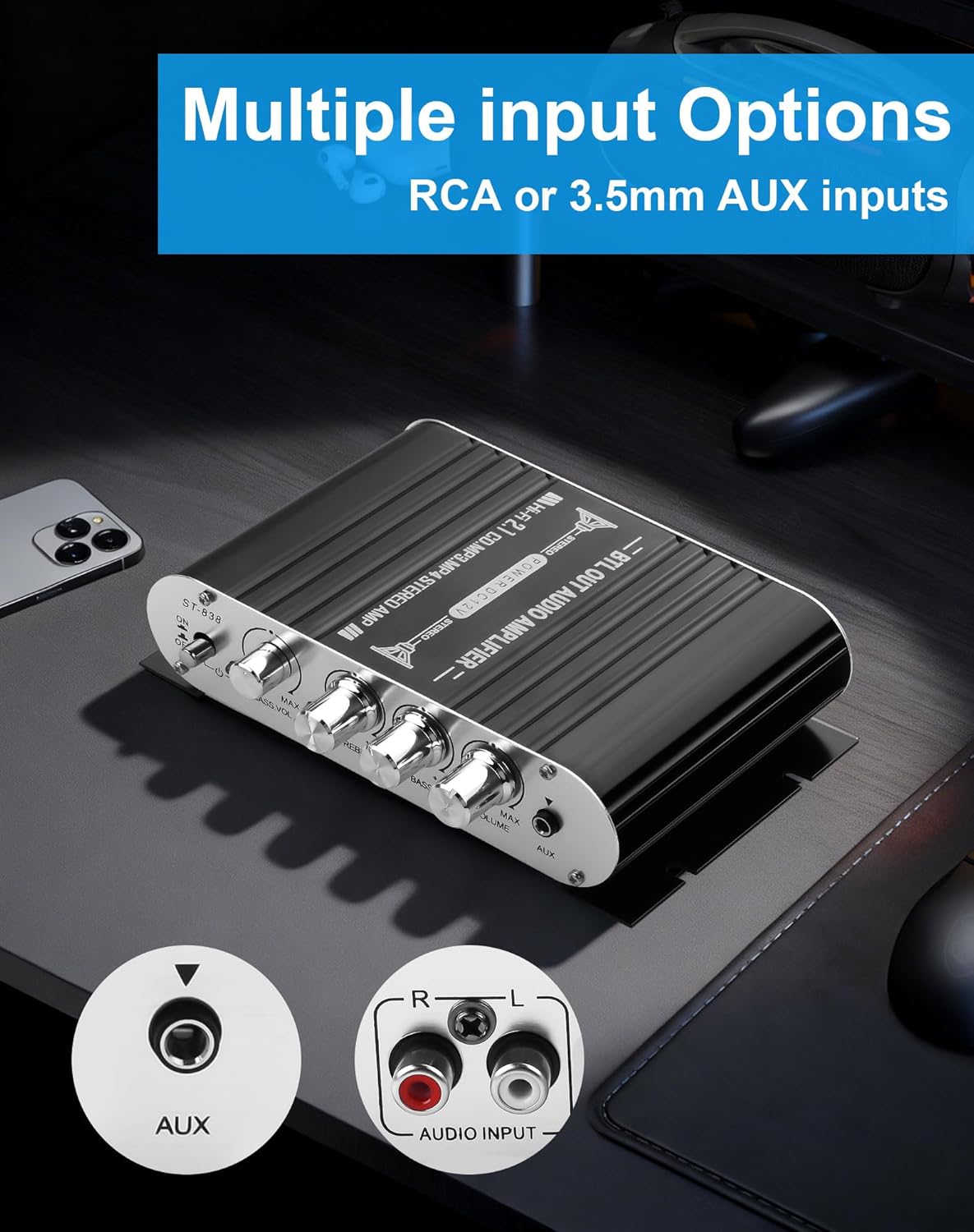 2.1 20Wx2+40W DC12V 3A CERRXIAN Mini Stereo Audio Subwoofer Amplifier, Channel HiFi AMP Board AUX/RCA Input Home Audio