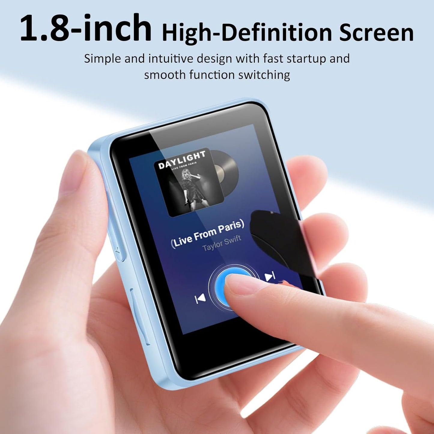 VANSING 32GB MP3 1.8 inch MP3 512GB(Blue) Player for Kids, Portable Small Music Bluetooth Player with Speaker, FM