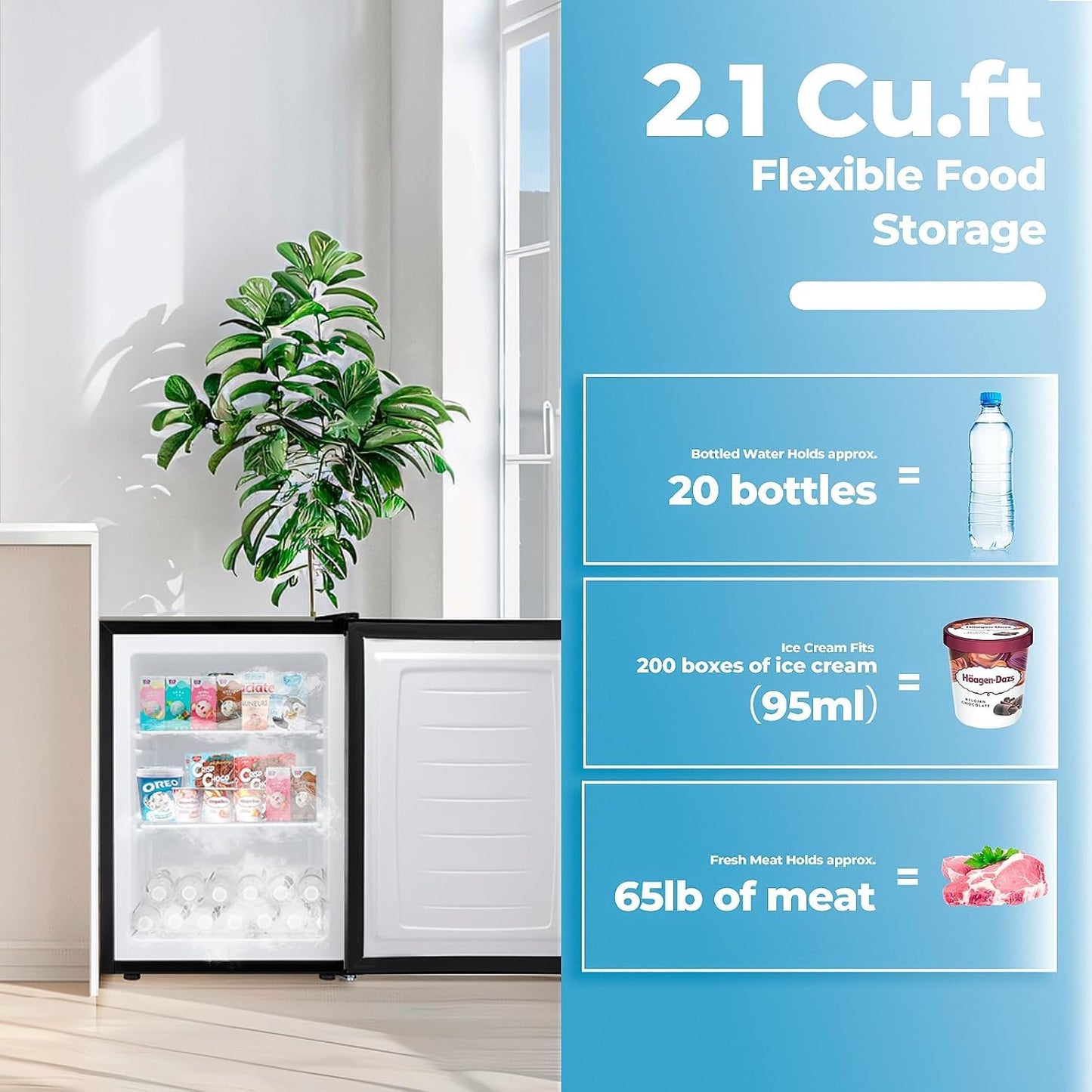 Electactic 2.1 Cu.ft Small Freezer, Mini Upright Freezer with 7 Adjustable Thermostat, Removable Shelves, Reversible Single Door, for Bedroom/Home/Dorms/Apartment (Black)