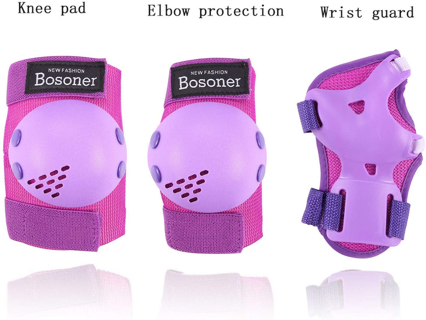 BOSONER Kids/Youth Knee Pads Elbow Pads Wrist Guards Set for 3-15 Years, Child Protective Gear Set for Multi-Sports Outdoor, Roller Skates, Cycling, BMX Bike, Skateboard, Inline Skating