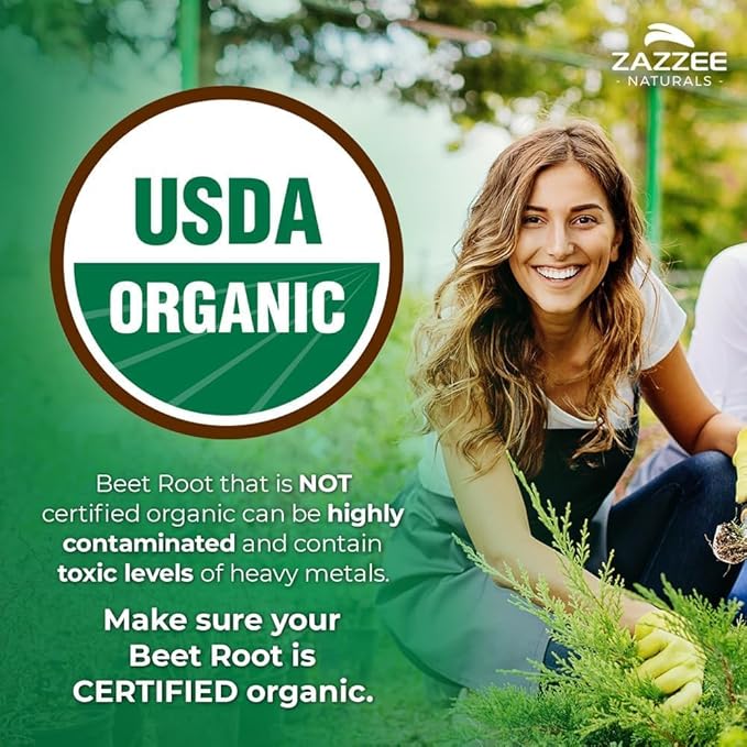 Zazzee USDA Organic Beet Root 8000 mg Strength 20:1 Extract, 60 Vegan Quick Release Capsules, Black Pepper Extract for Enhanced Absorption, Supports Nitric Oxide Production, Non-GMO, Made in The USA