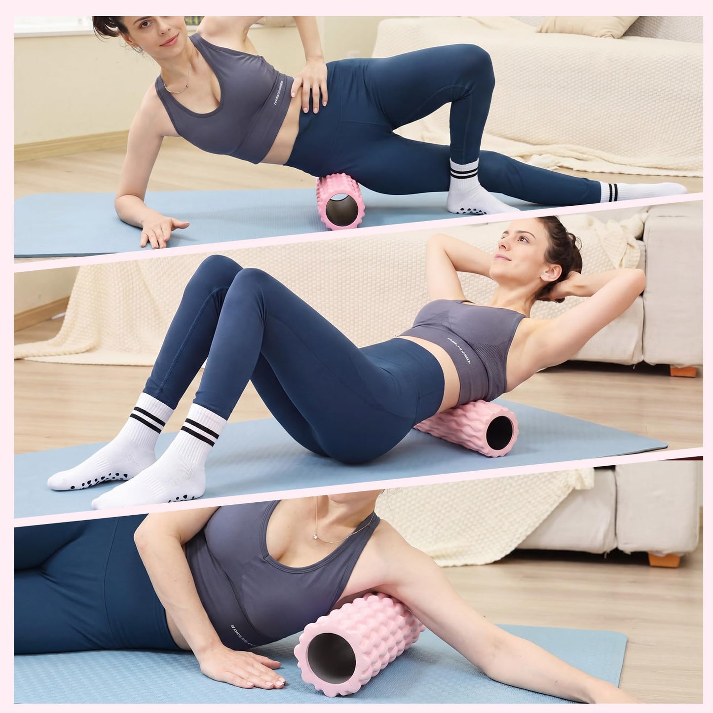 Foilswirl 12 Pcs Home Pilates Kit Pink Pilates Equipment Set for Women with Resistance Bands, Massage Balls, Stretch Strap, Peanut Ball, Foam Roller, Yoga Socks and Backpack for Home Workout Exercise