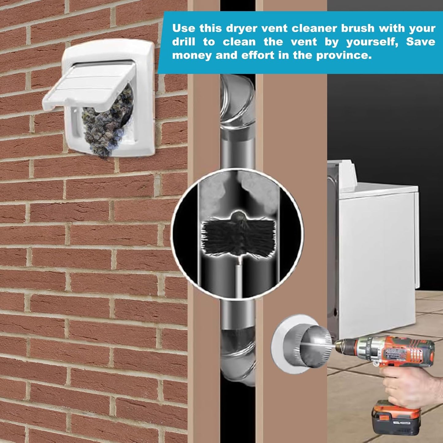 Sealegend 40 Feet Dryer Vent Cleaner Kit - Upgraded Flexible Brush with Drill Attachment for Easy Lint Removal