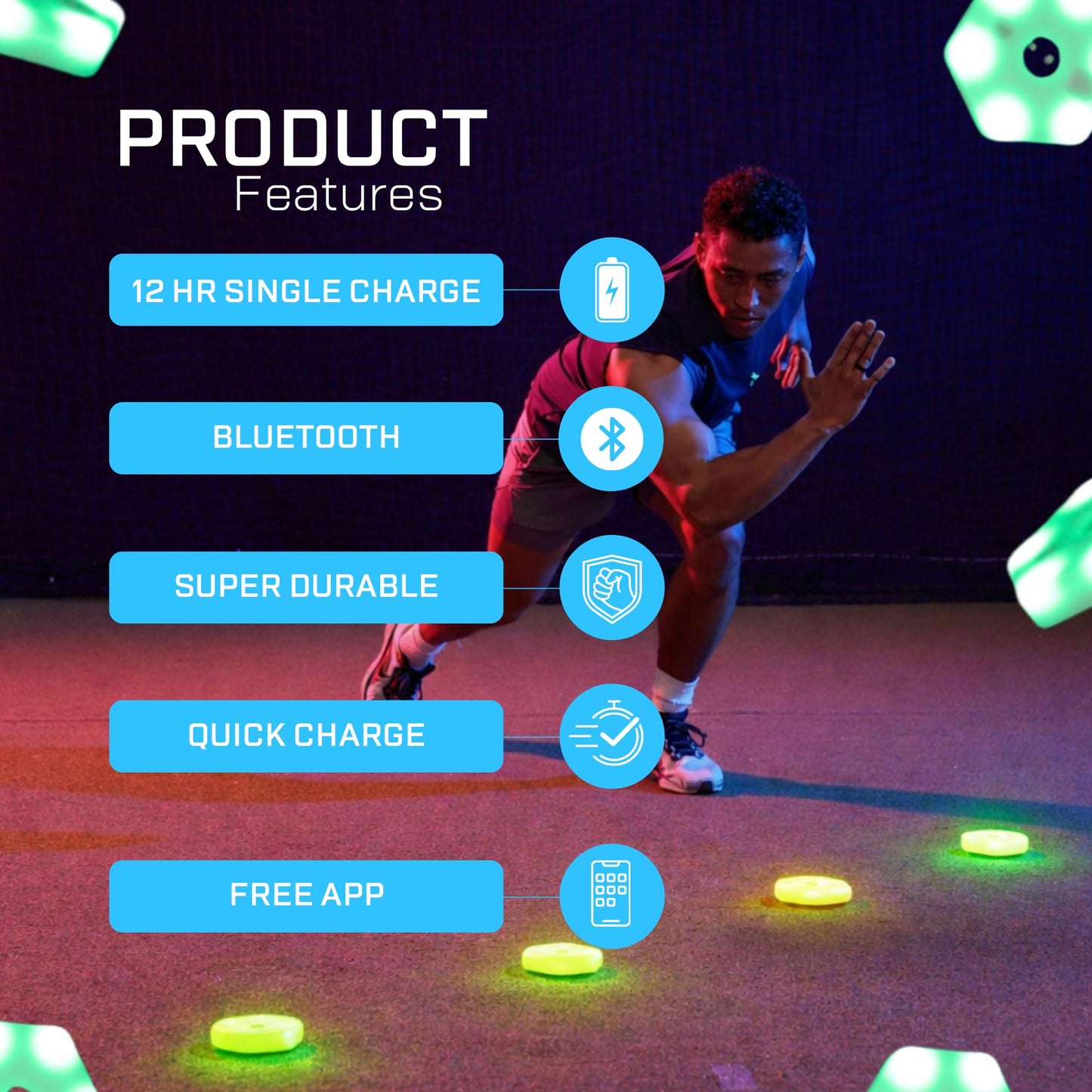 Sports Reaction Agility Lights Training Kit Improves Reaction Time & Agility for Athletes, Physical Therapists & Fitness Trainers Sports. Free App (8 Pods Reaction Lights)