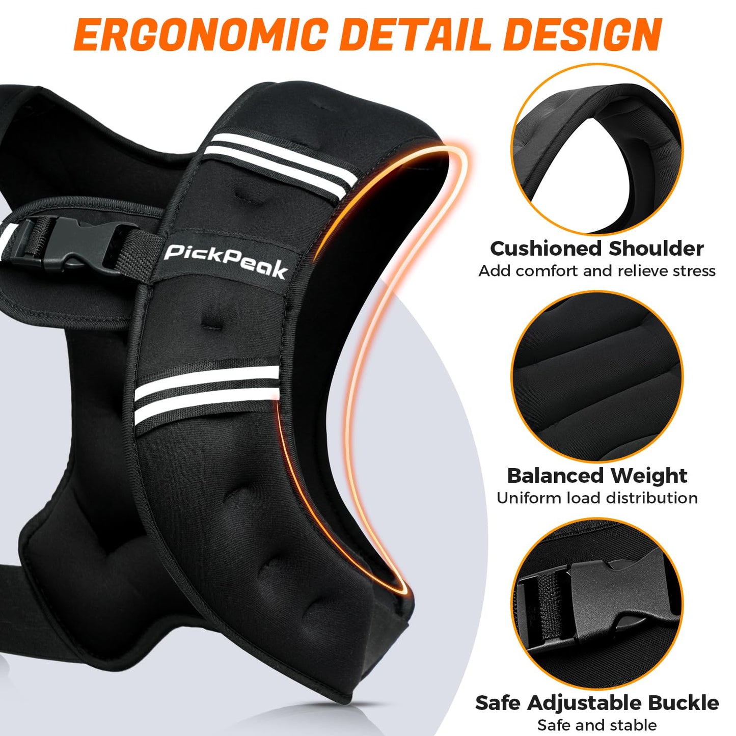 PICKPEAK Weighted Vest for Woman Man 5lb/6lb/8lb/11lb/12lb/13lb/15lb/20lb/25lb/30lb Weighted Vest for Walking, Strength Training Weight Vest with Adjustable Buckle Detachable Phone Pouch for Running Workout