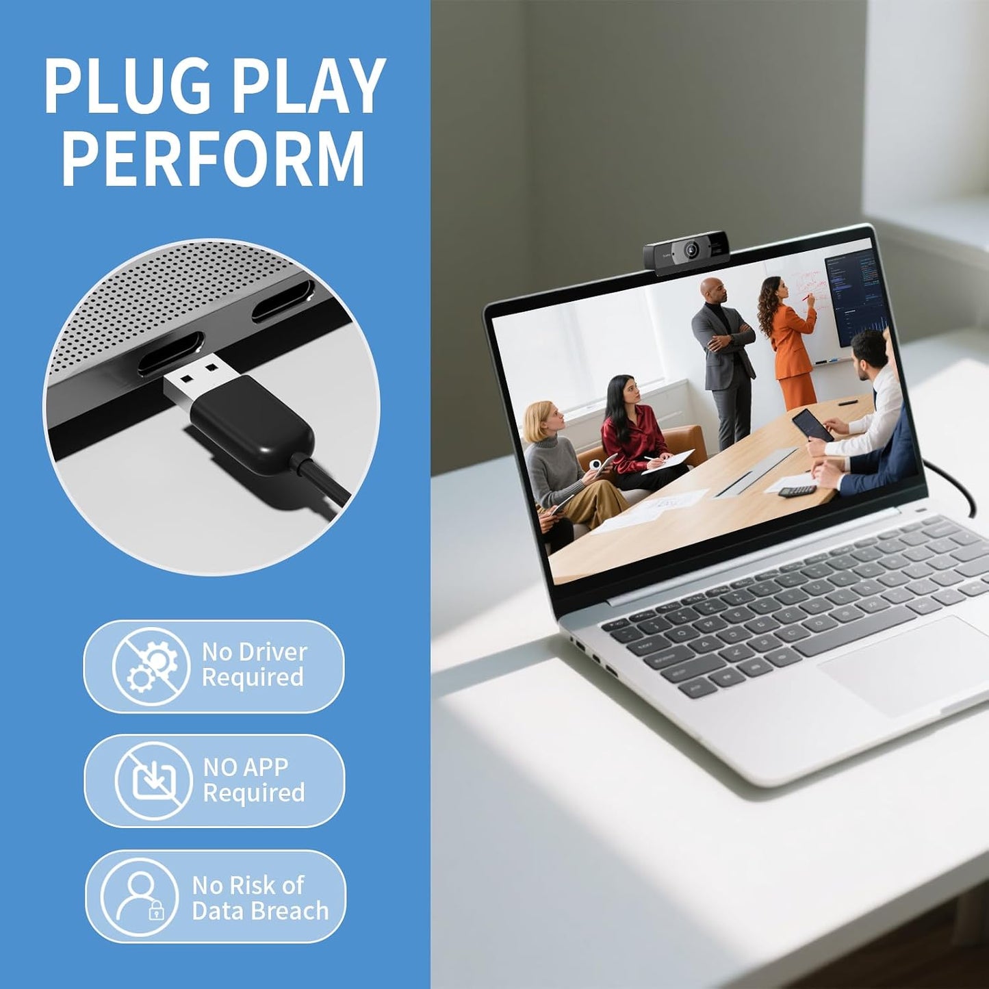 Diccik 4K 24MP Webcam with Microphone, Ultra HD Web Cam for Desktop Computer, Streaming Camera for PC with Auto Light
