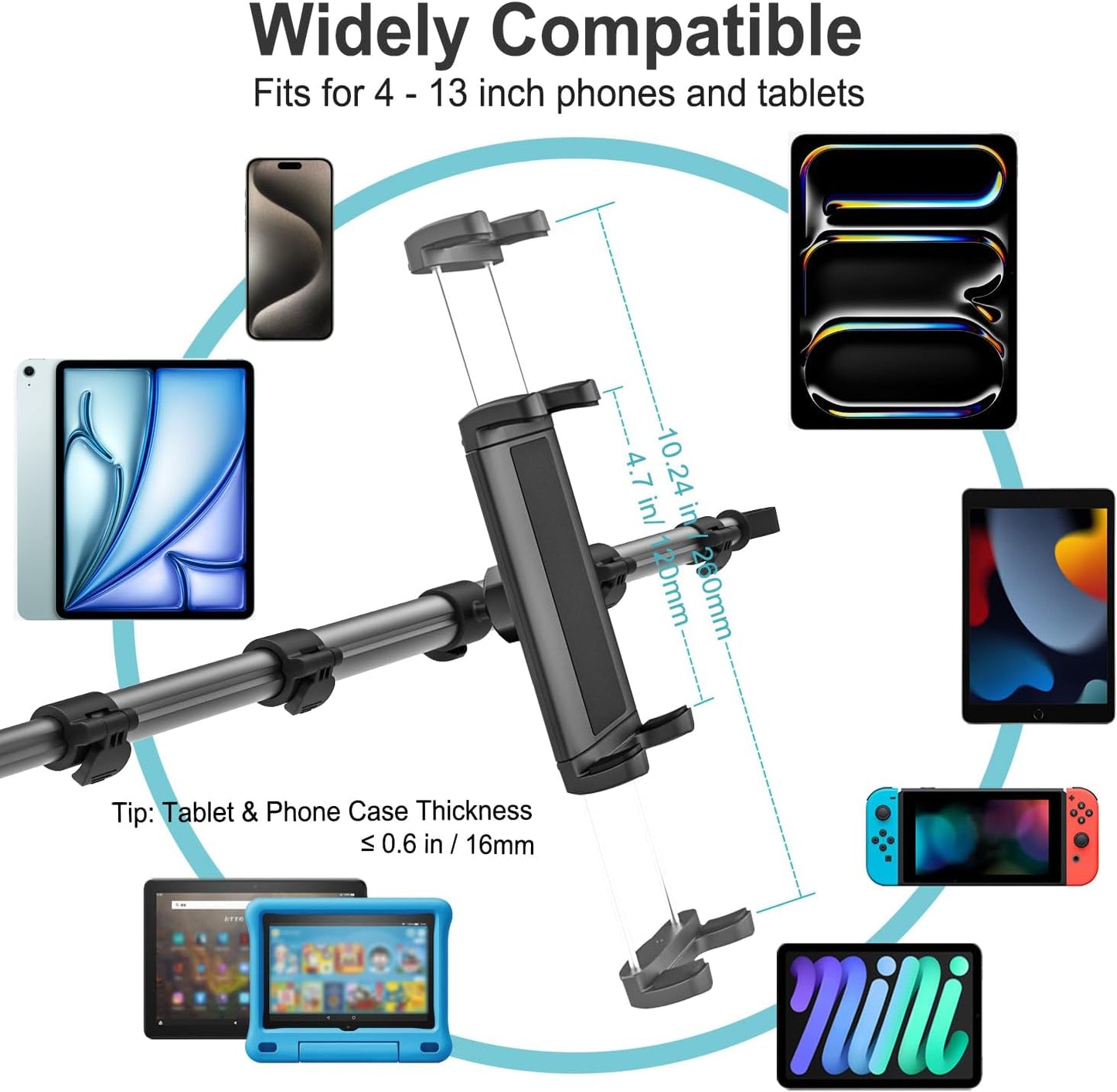 Dosvsi 32.67 inch 12.9 13 4-13" Car Headrest Tablet Holder, [Stretchable Arm] Between Seat Tablet Mount for Car