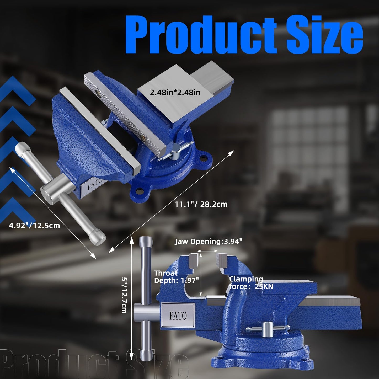 FATO FATO 5 Inch Light Duty Bench Vise – Ductile Iron Workbench Vise with 360° Swivel Base & Head, Anvil and Pipe Jaws, 4.92" Jaw Width 3.94" Opening, for Woodworking, Garage DIY