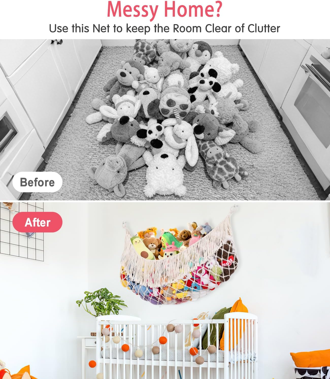 Skiennix Stuffed Animal Hammock - Extra Large 56" Long Storage Solution | Cream White Hanging Organizer