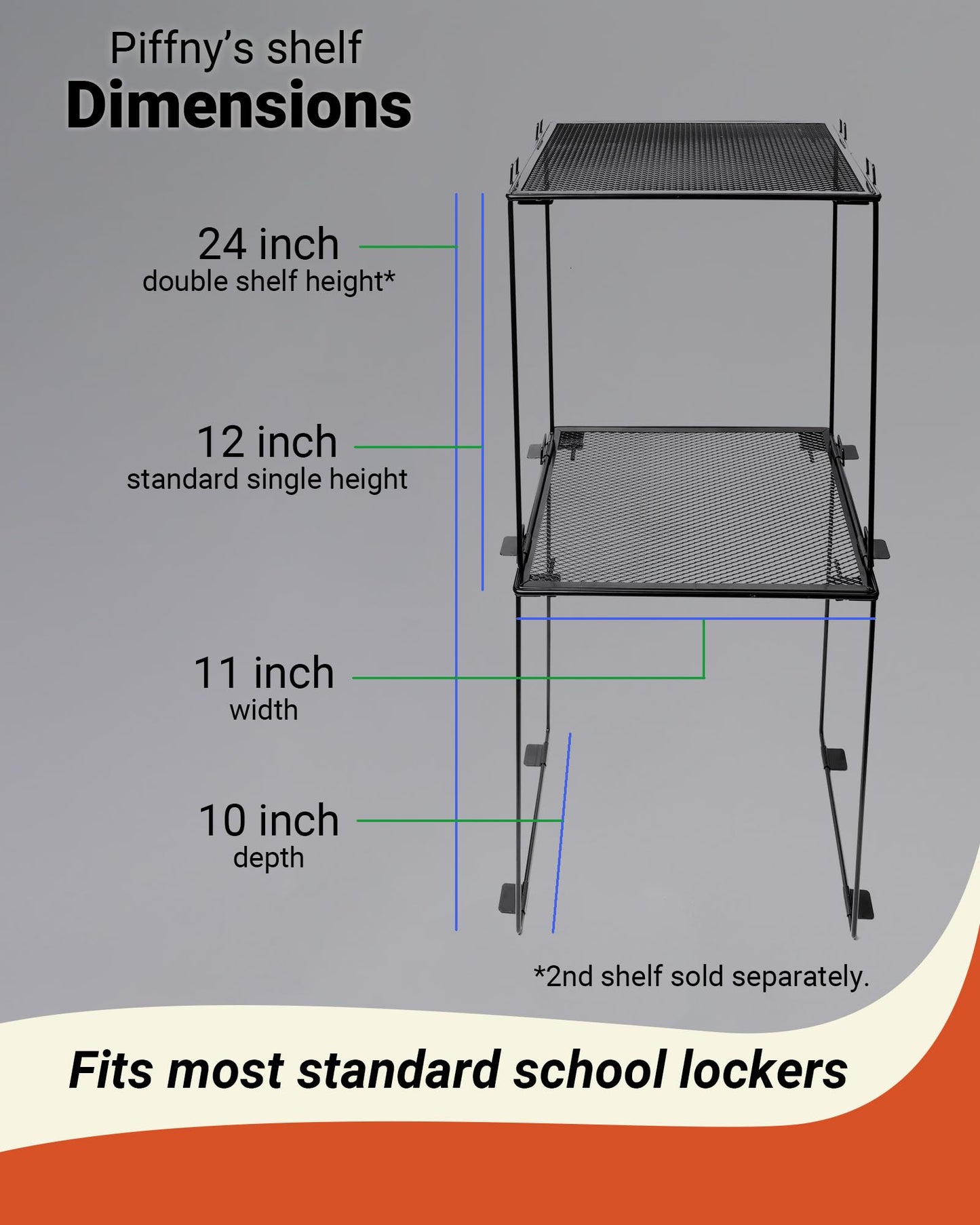 Piffny Versatile Metal Mesh Organizer Shelf, Stackable, for Standard Size School Lockers, Also for Gym and Work Lockers, or Even Kitchen Cabinets & Under Sink Organization