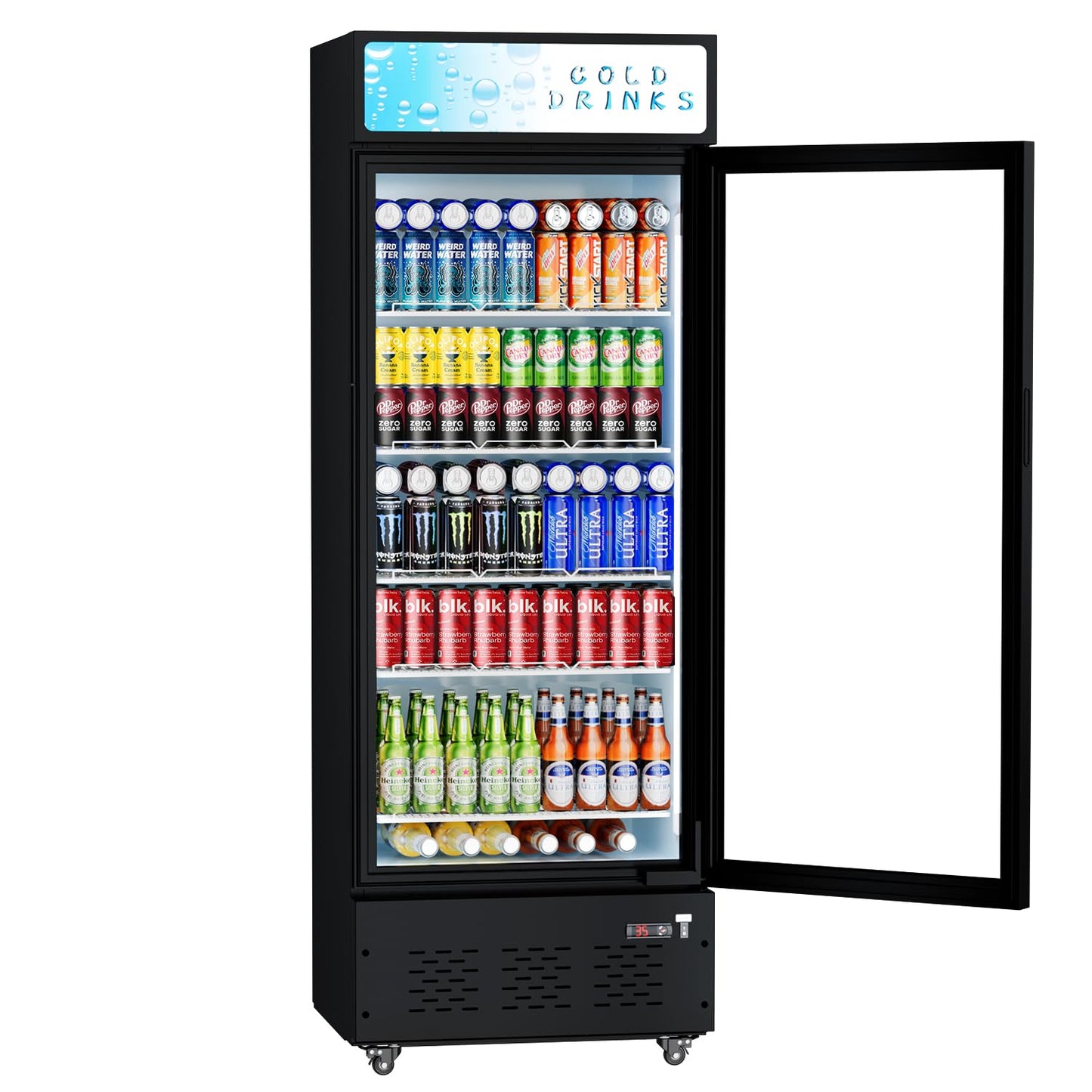 Ferueo Commercial Beverage Refrigerator, 15 Cu.ft.Display Fridge Glass Door Upright Display Door with Adjustable Shelves LED Light for Restaurant,Grocery Stores,Office