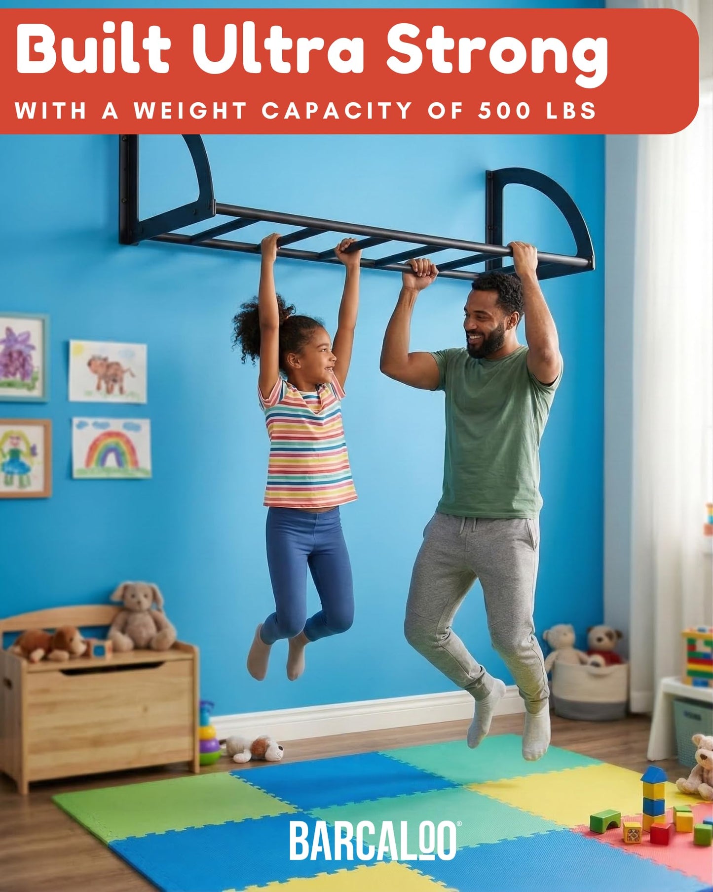 Barcaloo Kids Monkey Bars Indoor Playground Equipment, Jungle Gym for Climbing Indoors or Outdoor - 4ft Wall Mount Ceiling Alternative Climbers & Play Structures for Inside