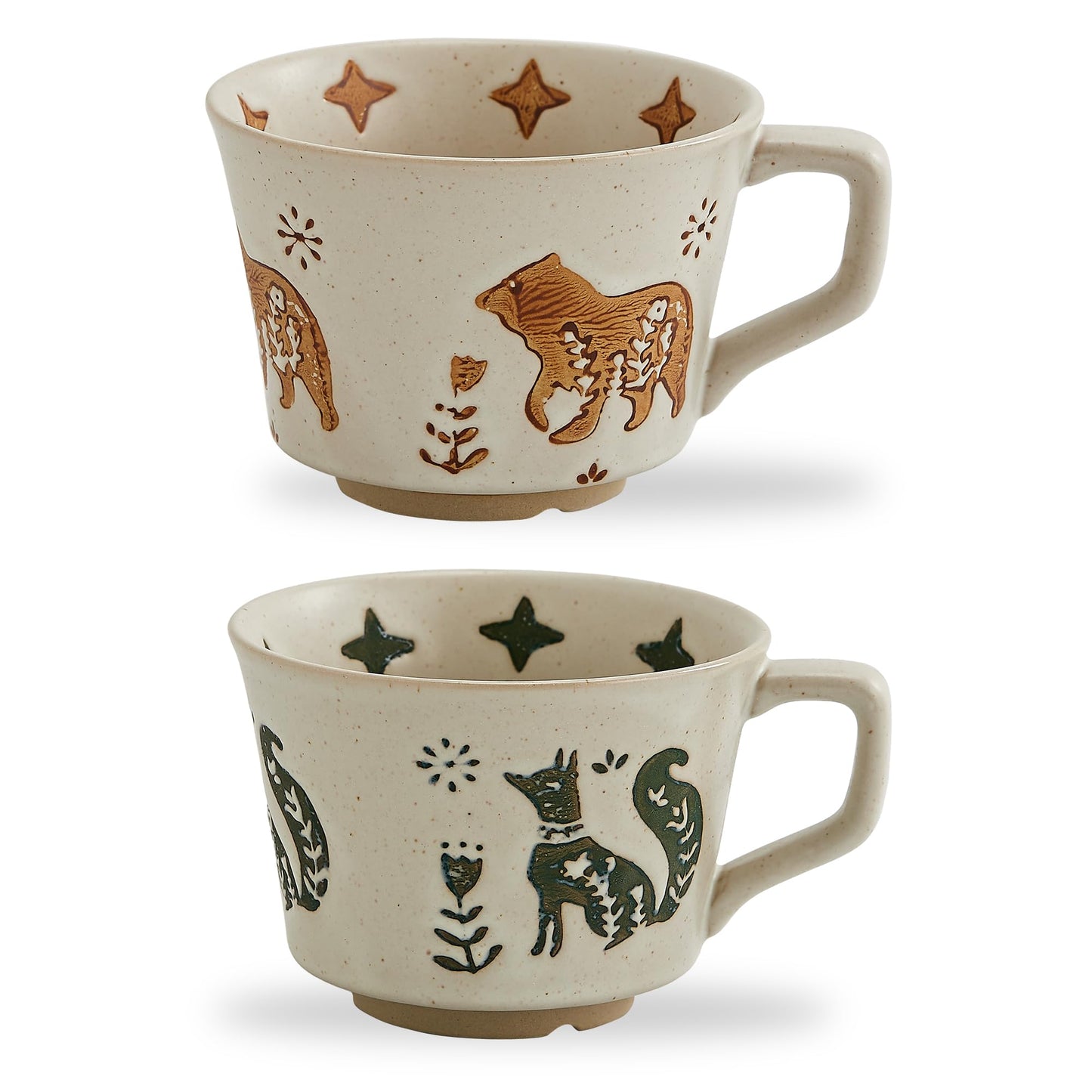 Swuut 12oz Vintage Ceramic Coffee Mug Set of 4 - Handmade Stoneware Pottery Countryside Farmhouse Fall Autumn Tea Mugs with Big Handle for Latte,Cocoa,Dishwasher & Microwave Safe Cups (Animals)