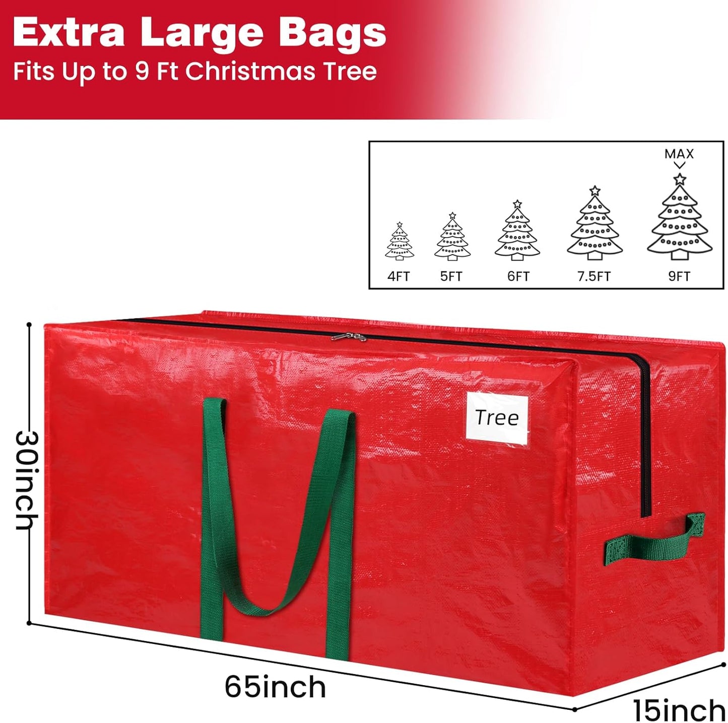 RoomHacks Christmas Tree Storage Bag - Durable Waterproof 9 Ft Holiday Tree Tote with Handles & Tag Pocket