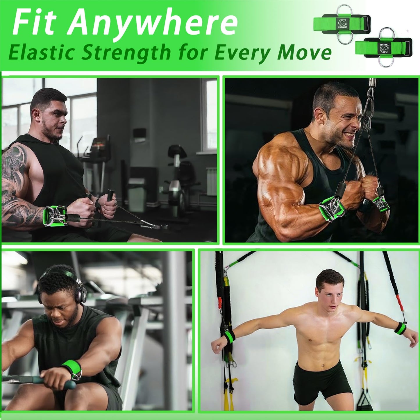 J Bryant Wrist Cuffs for Cable Machine Lateral Raise – Heavy Duty Double D-Ring Straps with Padded Neoprene – Comfortable Adjustable Wrist Support for Gym Pulley System – 2 Sizes for Men & Women